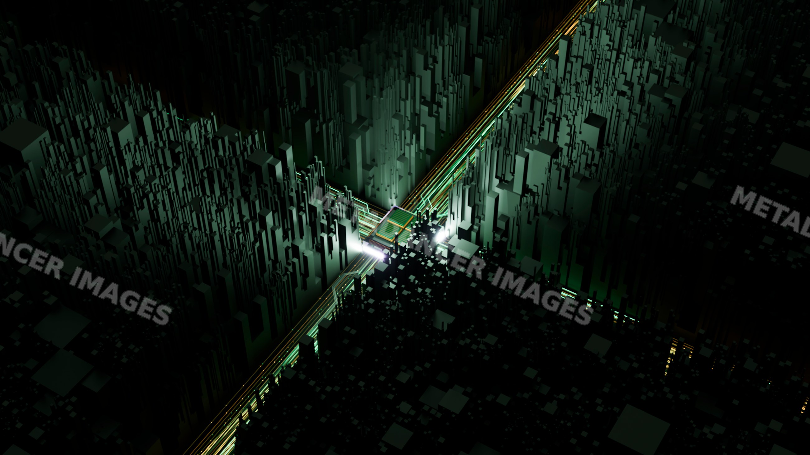 Microchip with glowing circuit pathways