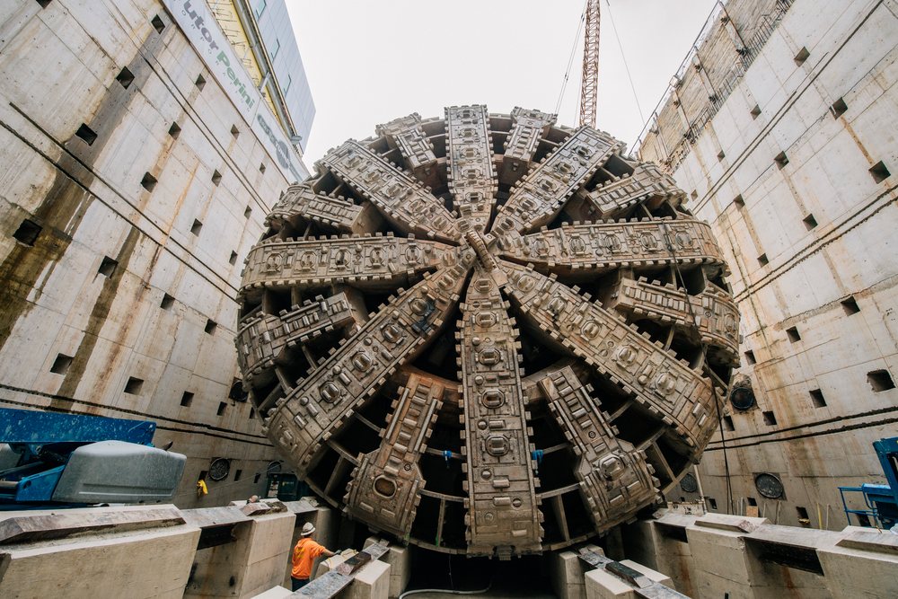 Giant tunnel boring machine prepares for drilling