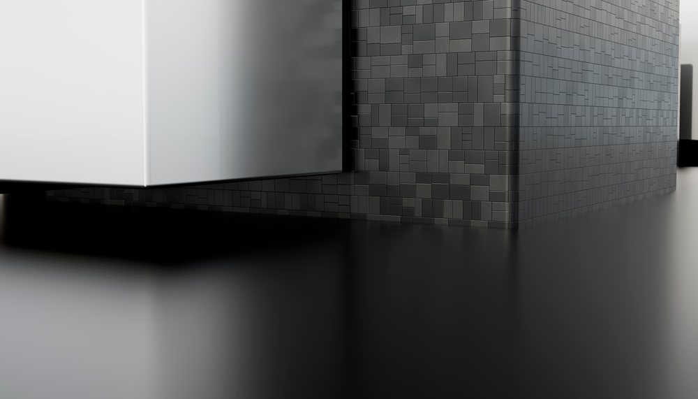 Minimalist 3d rendering of black and white cubes with geometric