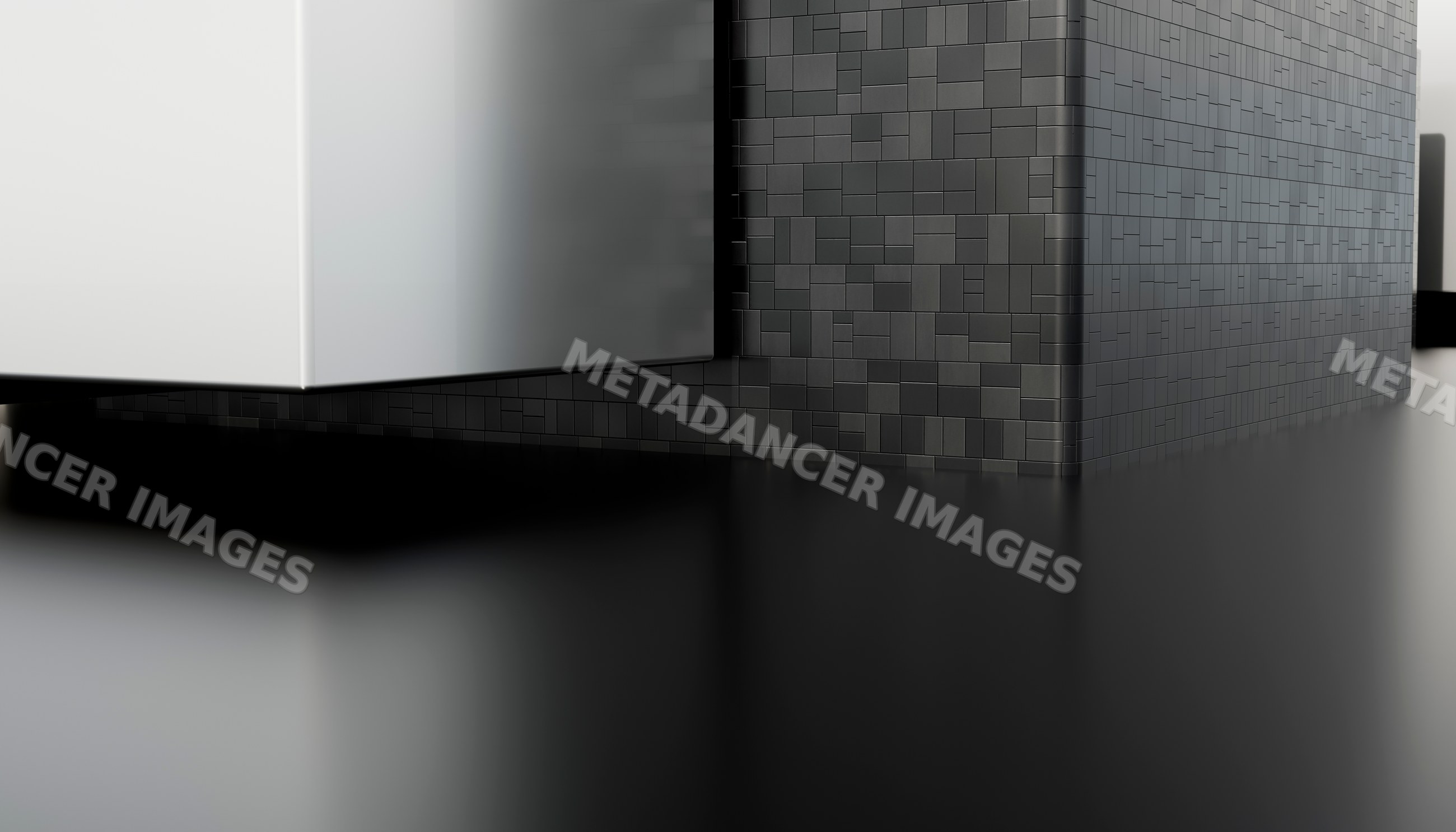 Minimalist 3d rendering of black and white cubes with geometric