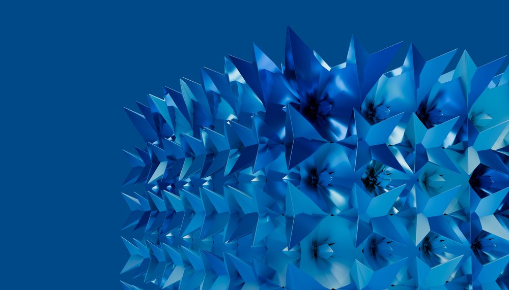 Blue abstract 3d render of repeating geometric spikes