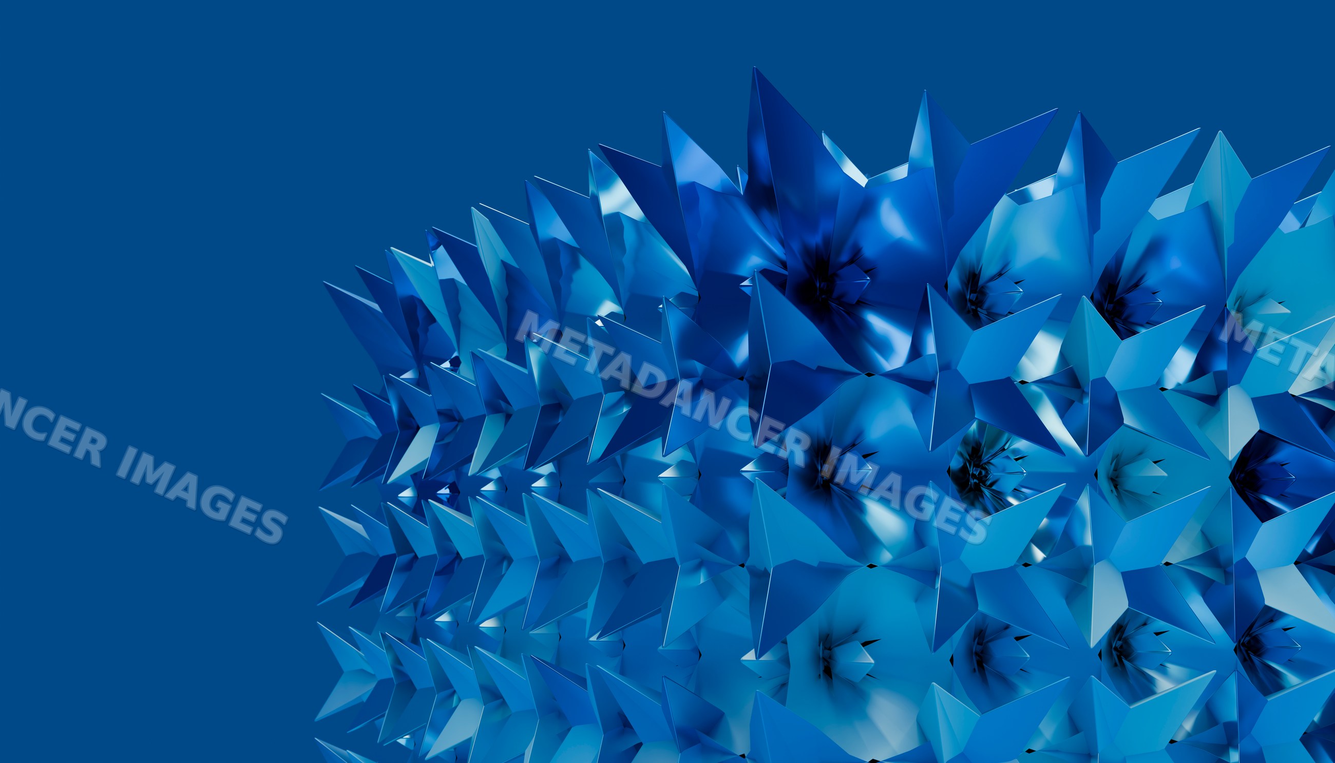 Blue abstract 3d render of repeating geometric spikes