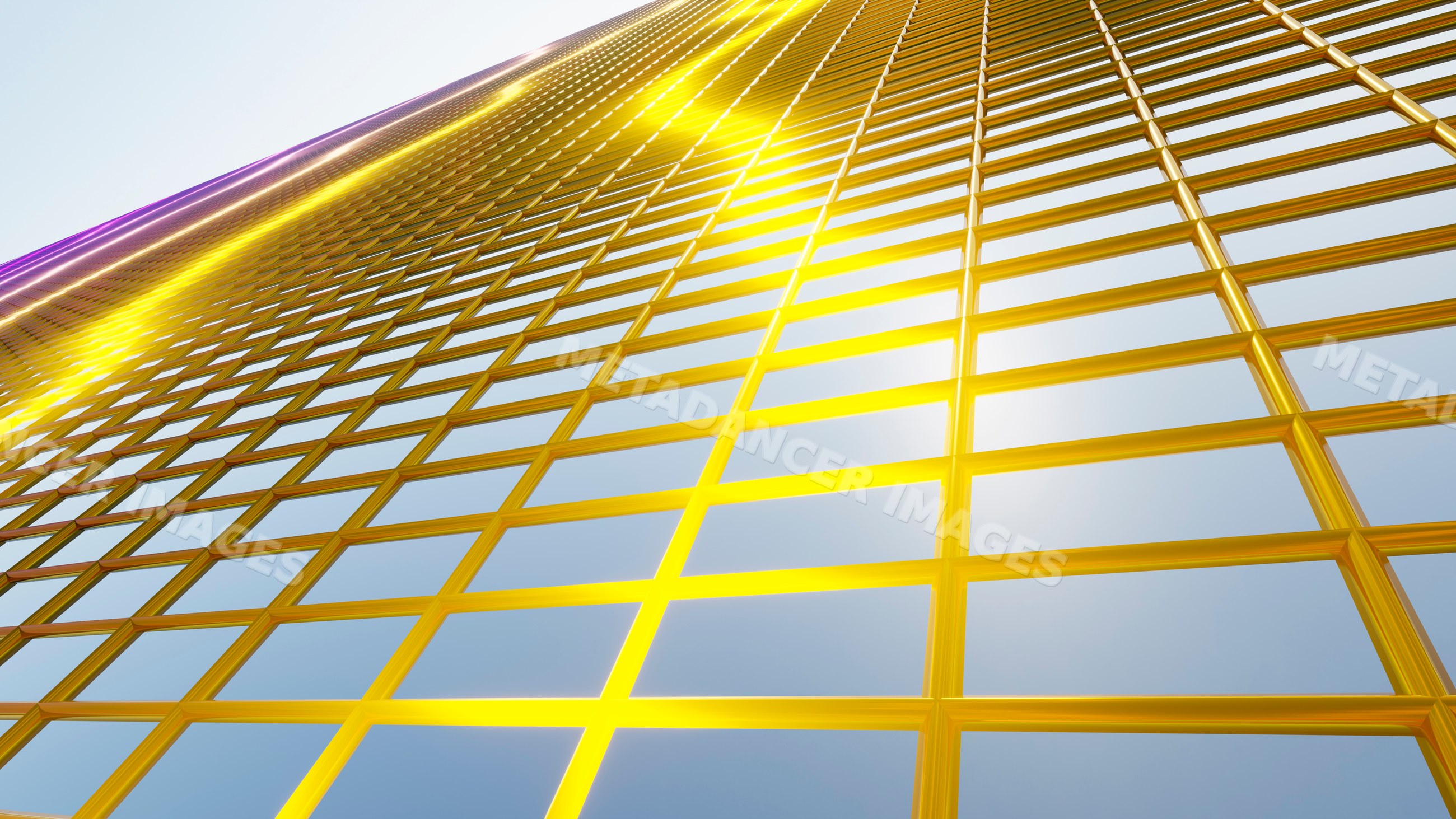 Golden grid pattern on modern architectural building facade