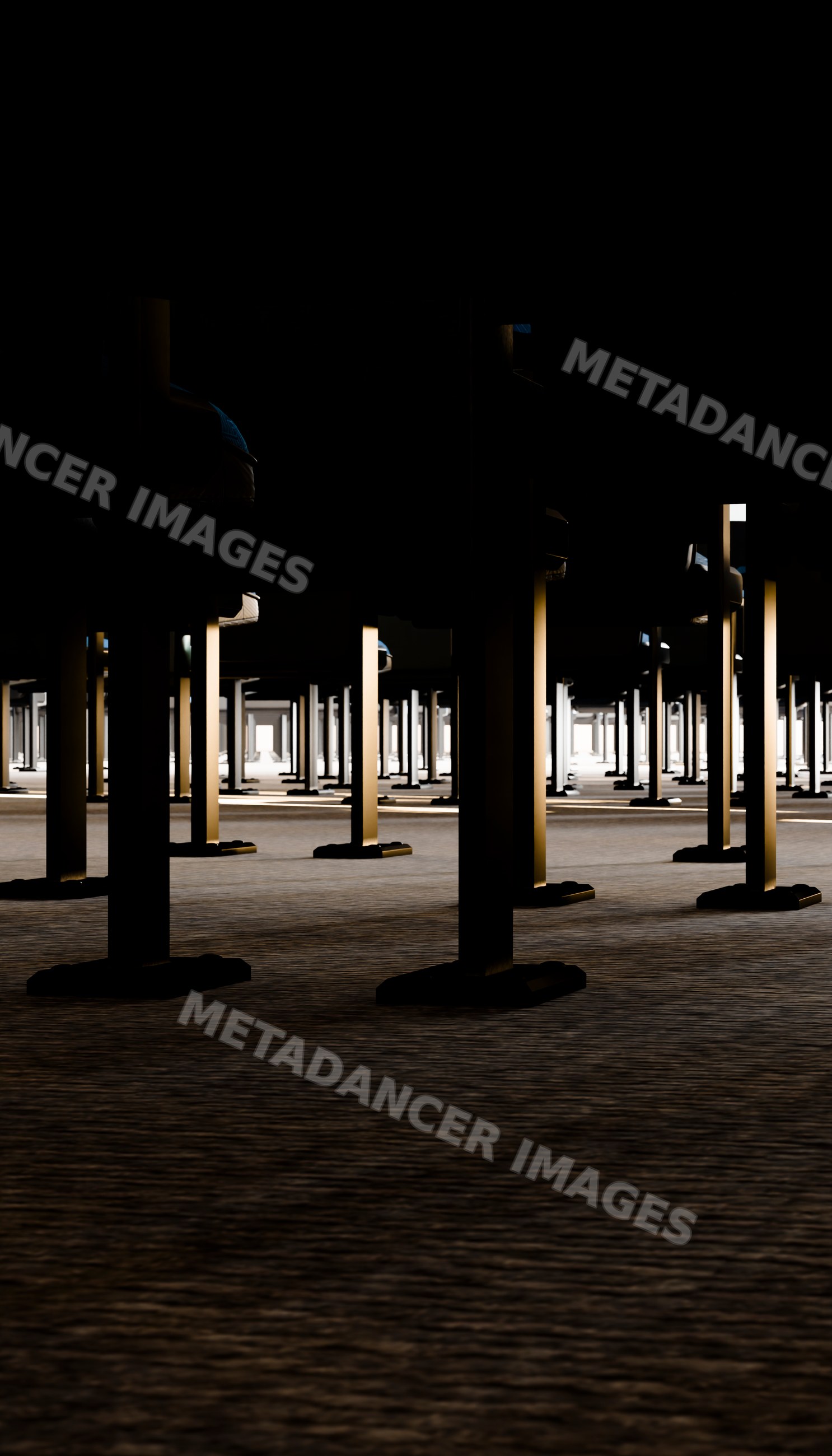 Rows of office desk legs and carpeted floor in a modern workspace
