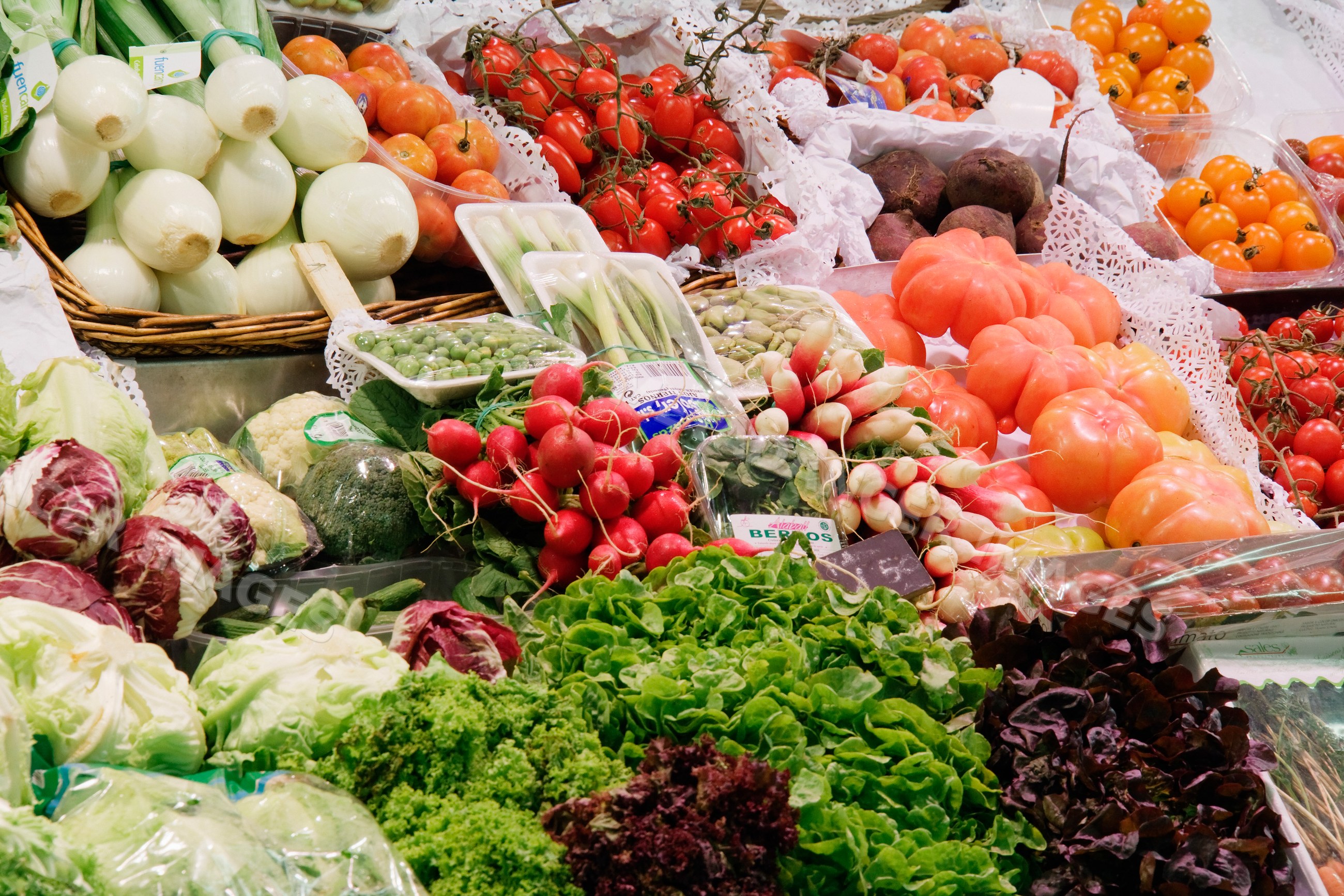 Fresh vegetables displayed at santa catarina market, Spain