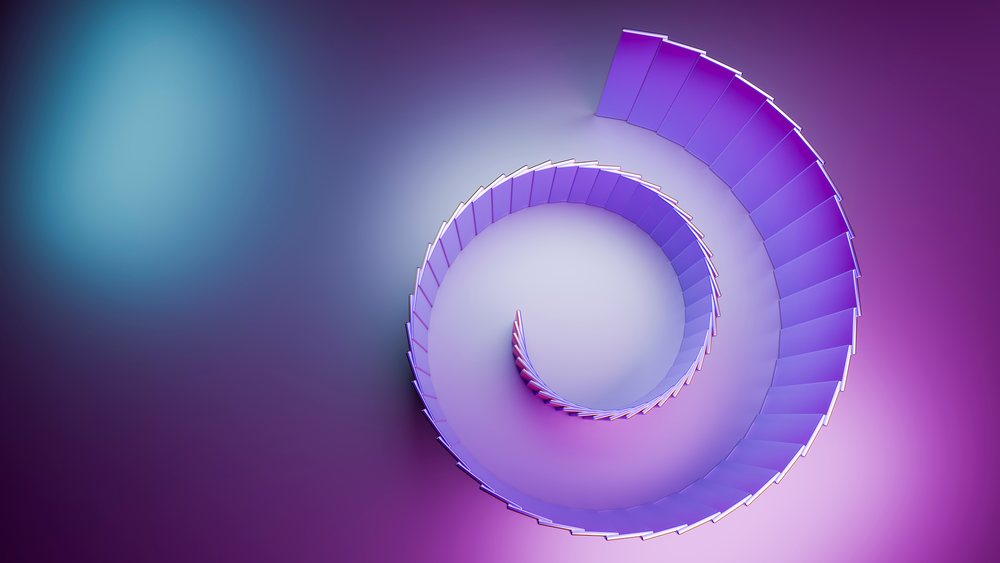 Abstract purple spiral staircase viewed from above