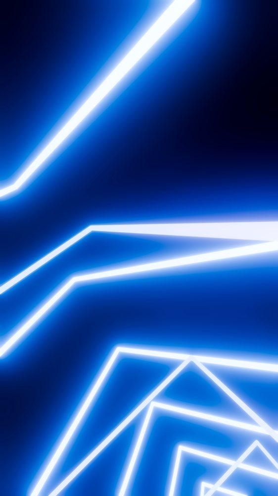 Blue neon lights forming abstract geometric lines