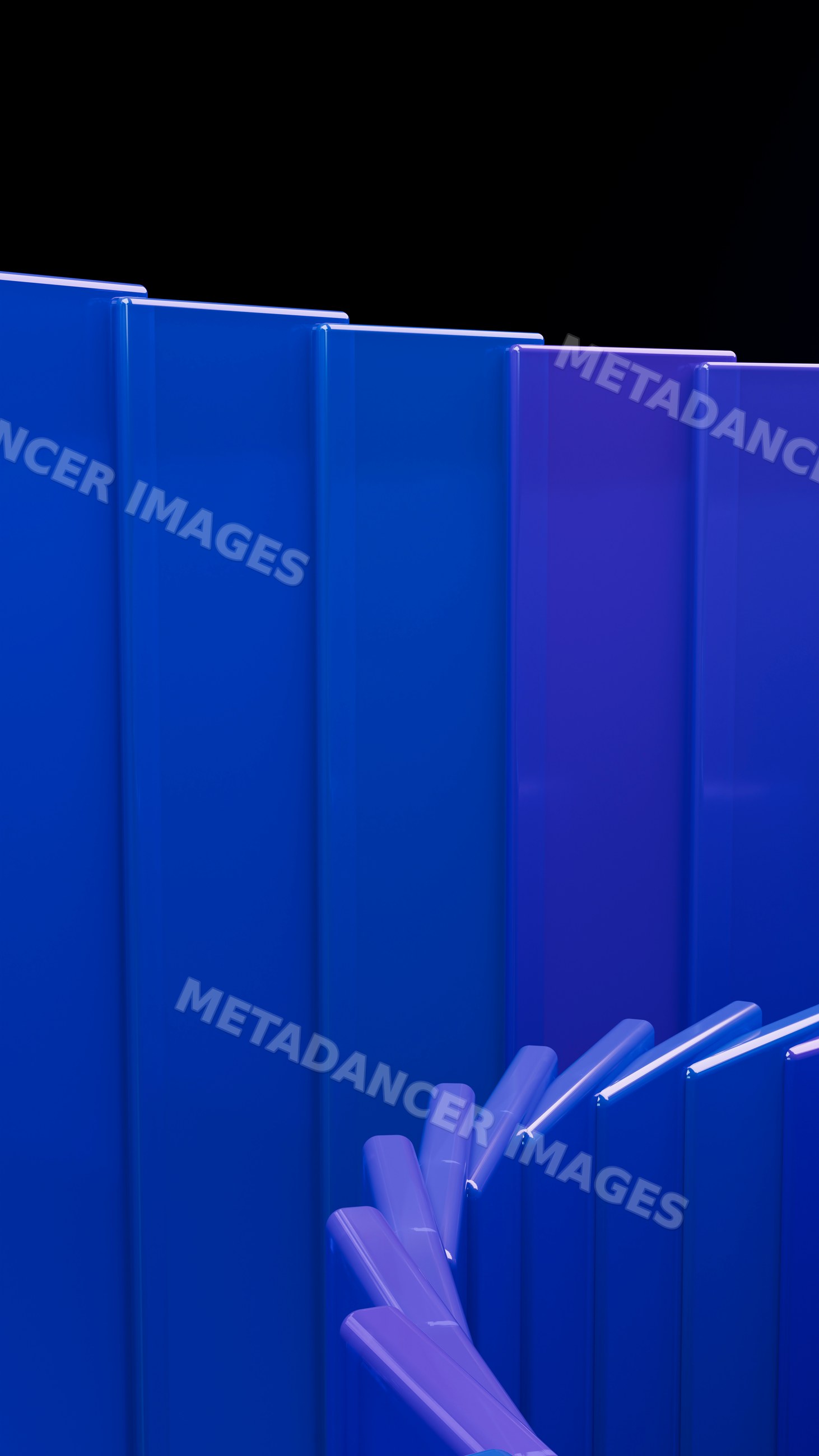 Curved blue and purple glossy panels in abstract design