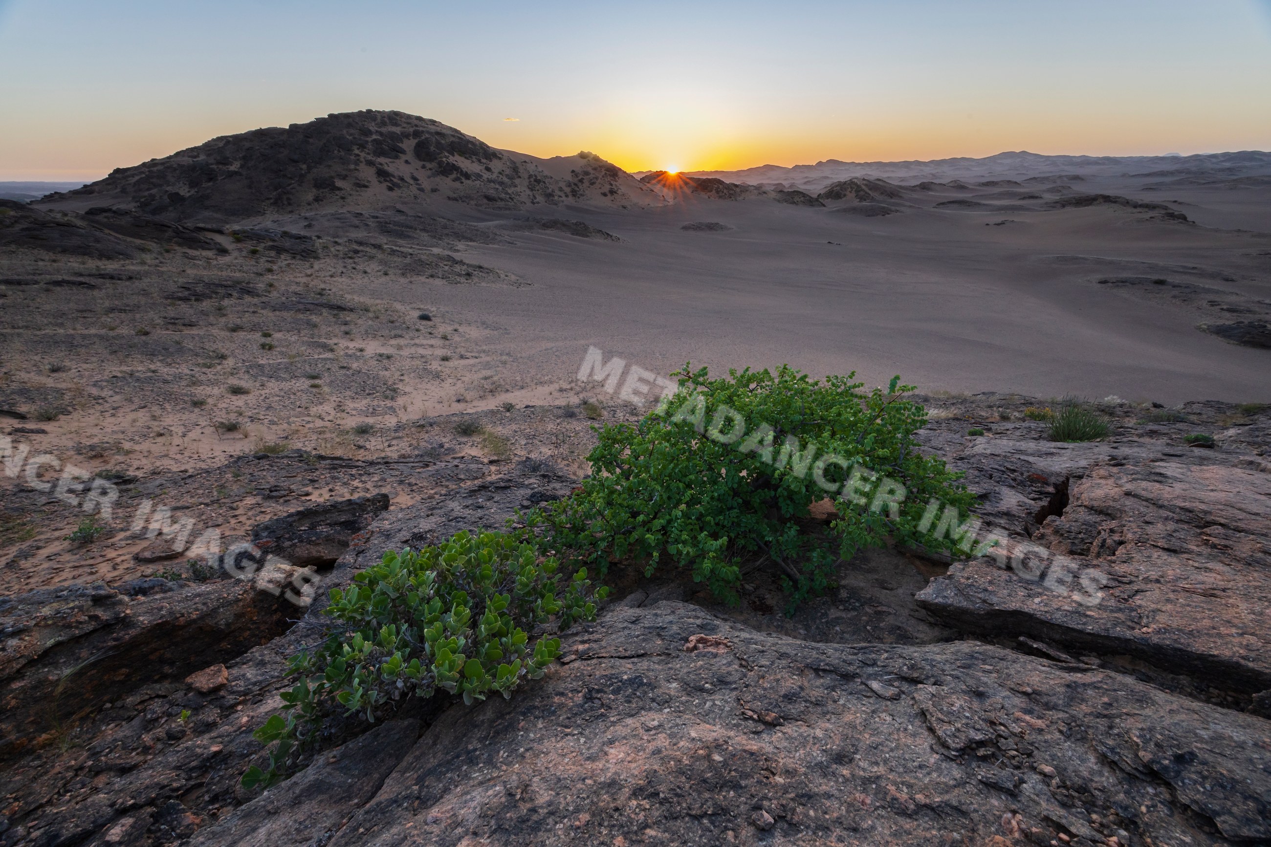 Hoanib river valley desert landscape at Sunset in Namibia
