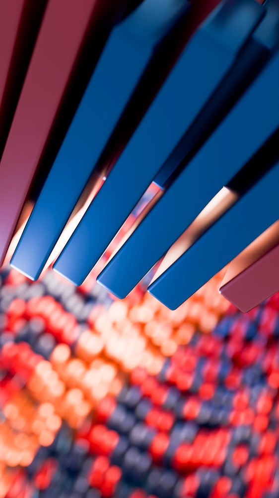 Abstract digital illustration of vertical blue and red bars