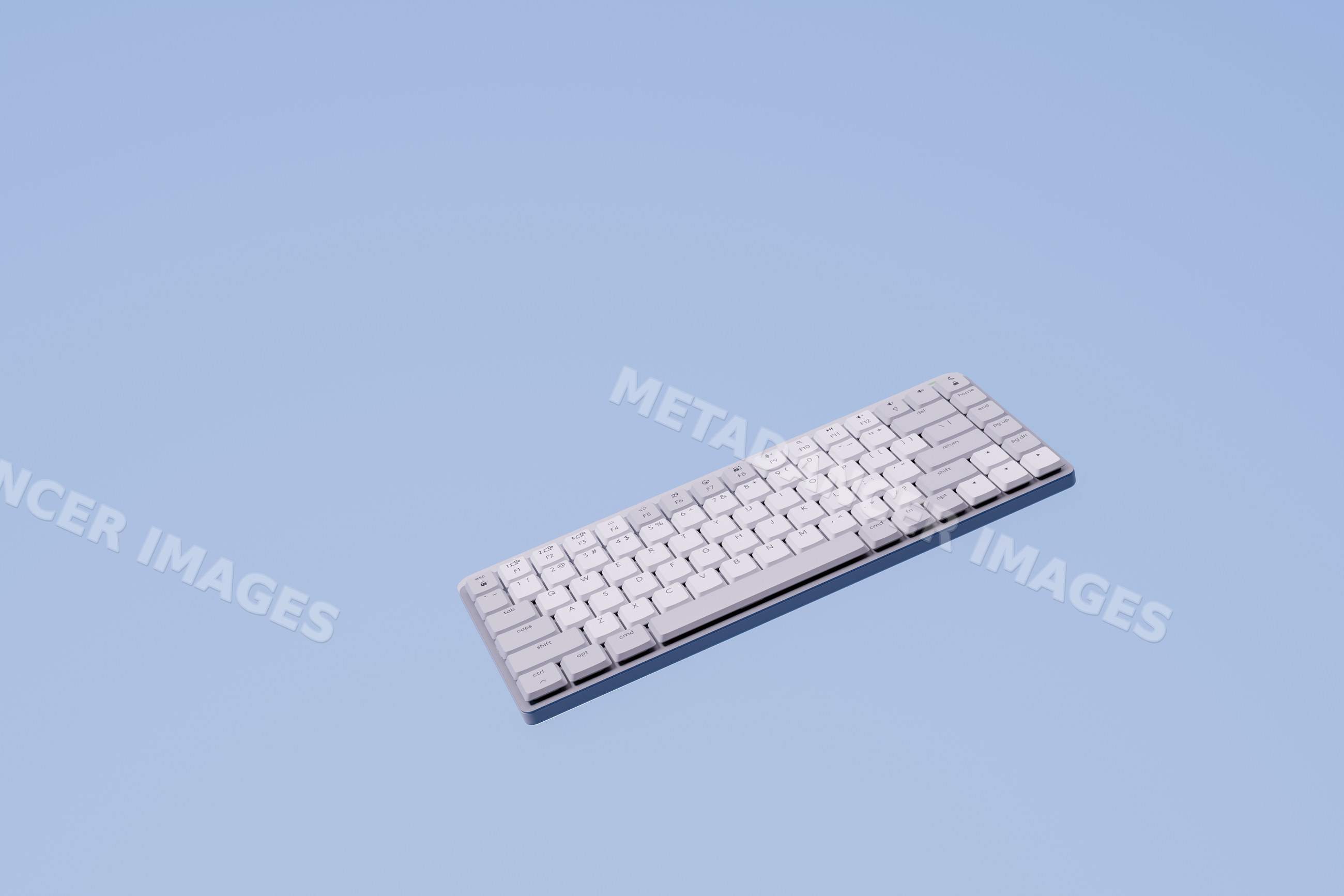 White wireless keyboard isolated on blue background