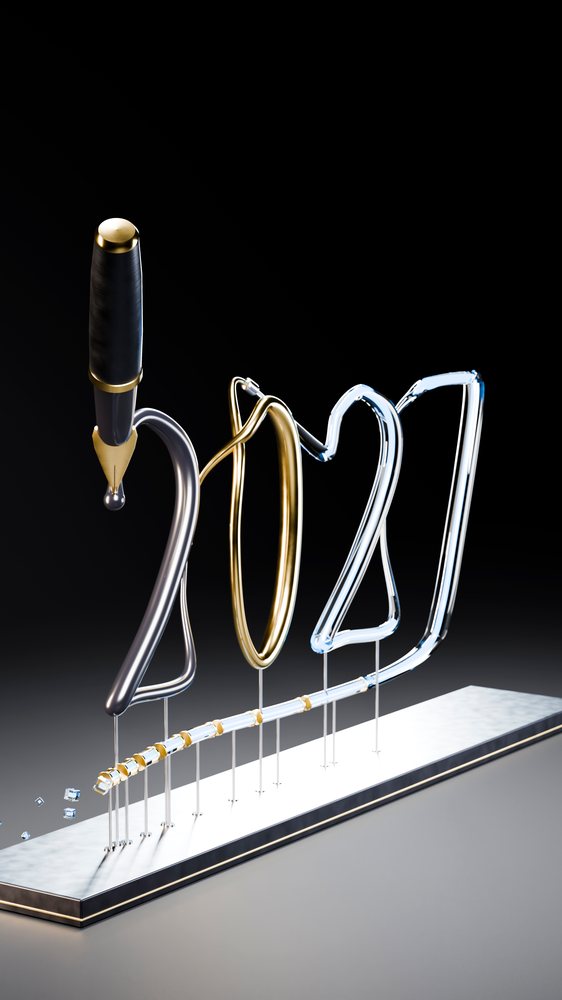 Metallic sculptural display of 2021 with elegant pen nib