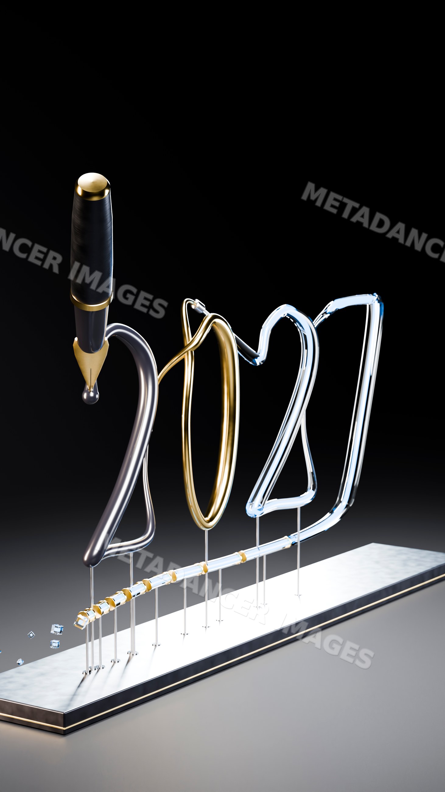 Metallic sculptural display of 2021 with elegant pen nib