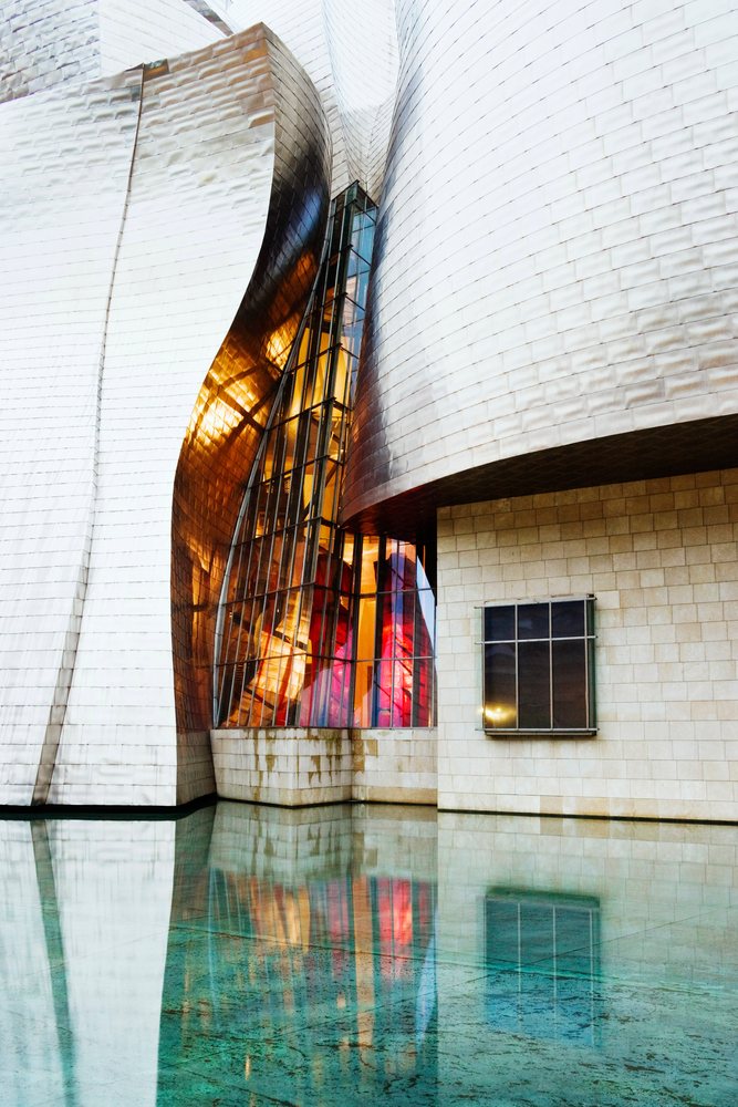 Guggenheim museum exterior with curved metallic facade Spain