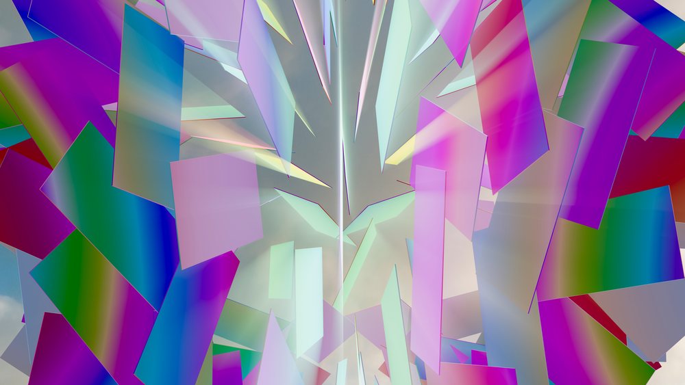 Colorful abstract geometric digital art with layered translucent