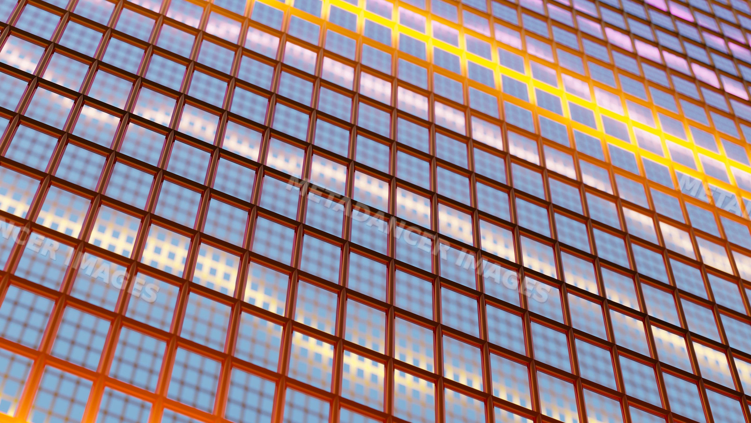 Orange geometric glass block pattern with light reflections