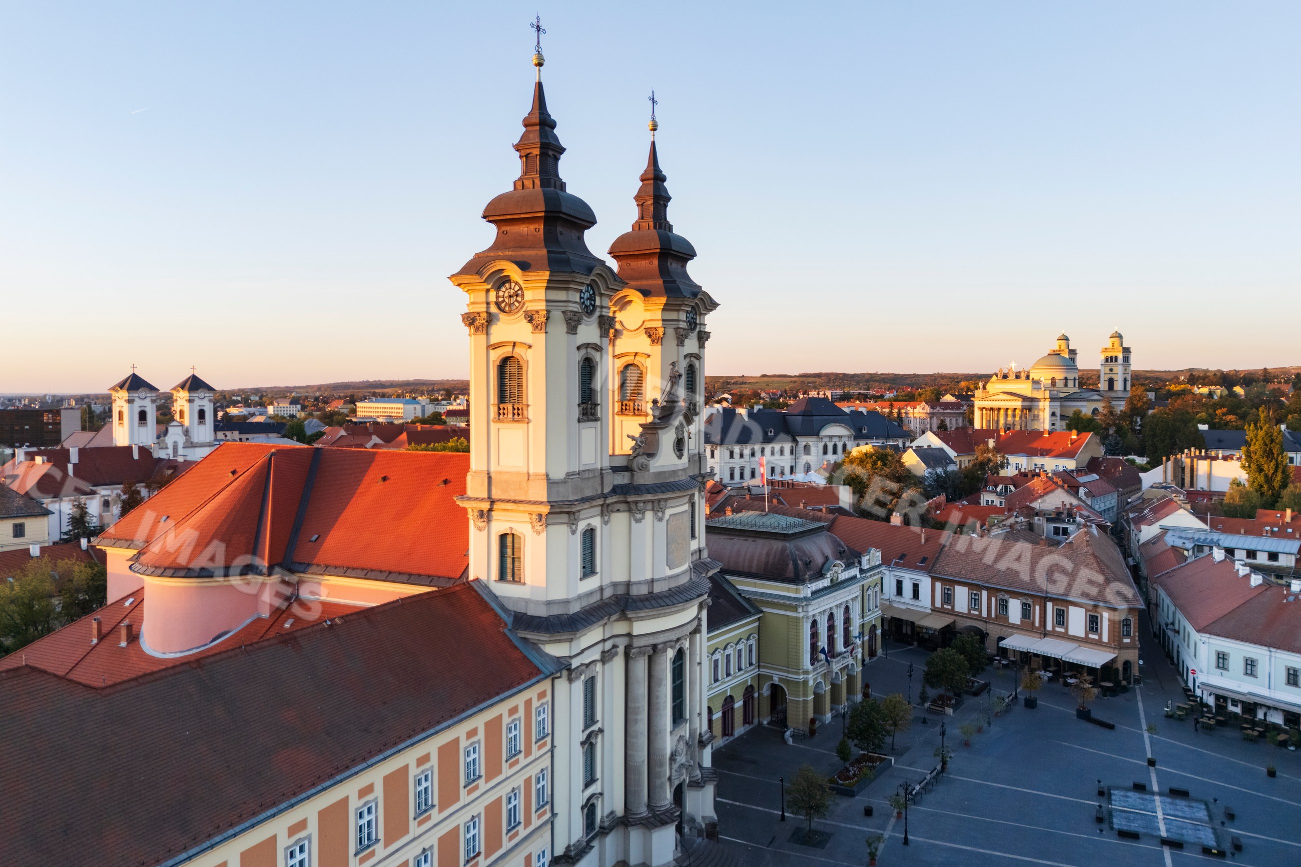 Minorite Church at Dobó Square at Sunset in eger Hungary