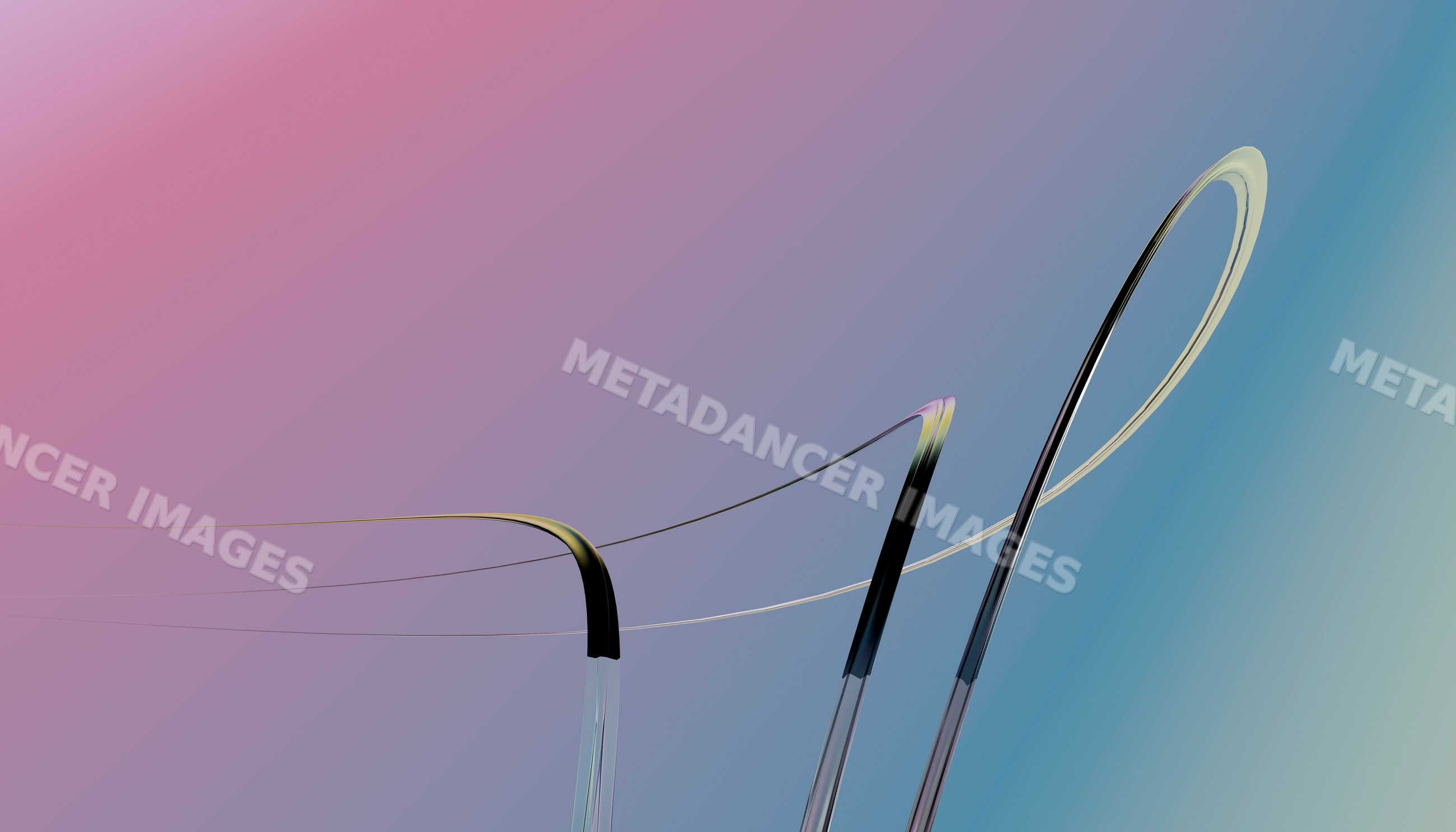 Abstract curved metal tubes with sleek flowing lines on gradient