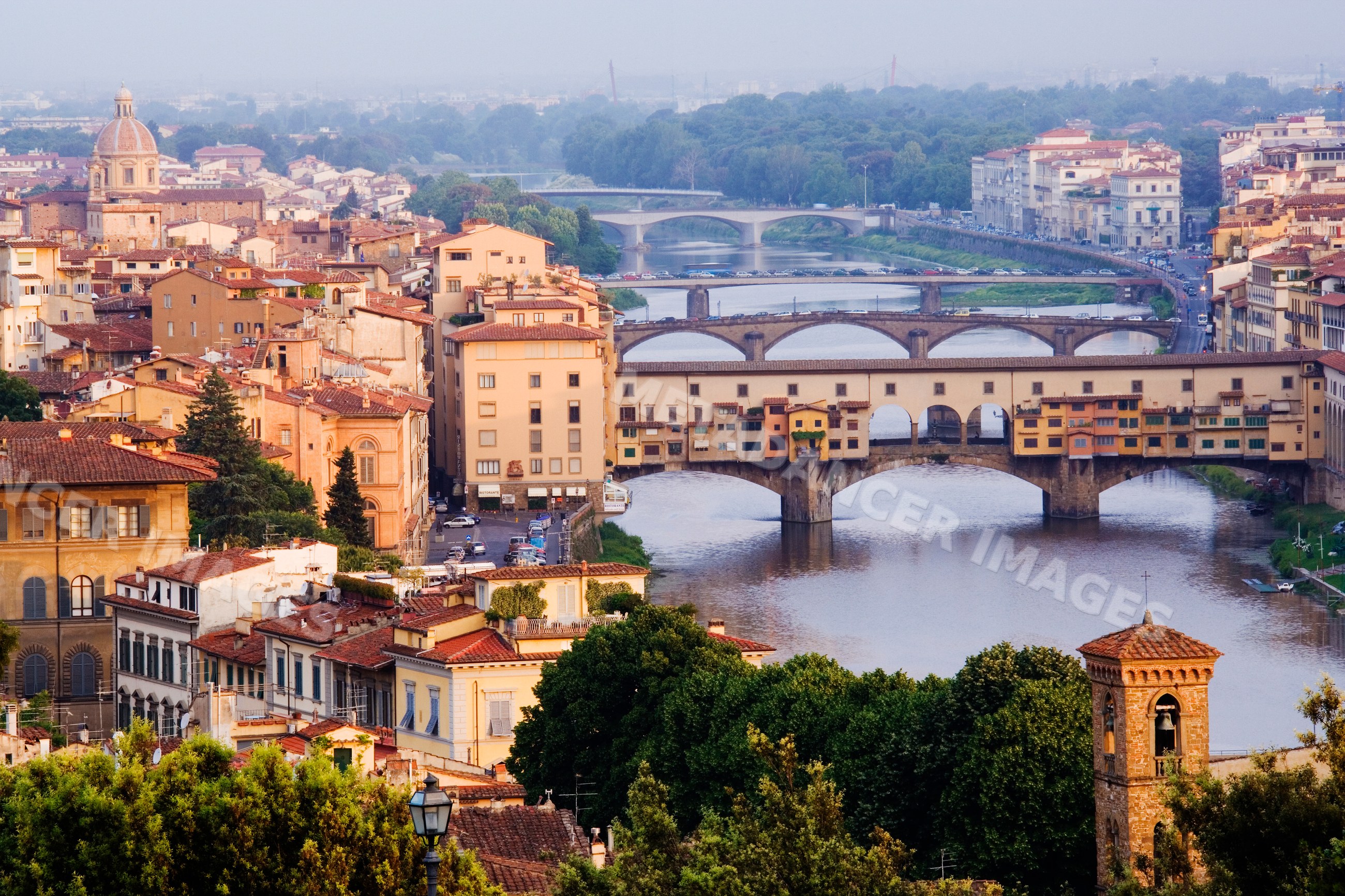 Arno river and ponte vecchio bridge viewed