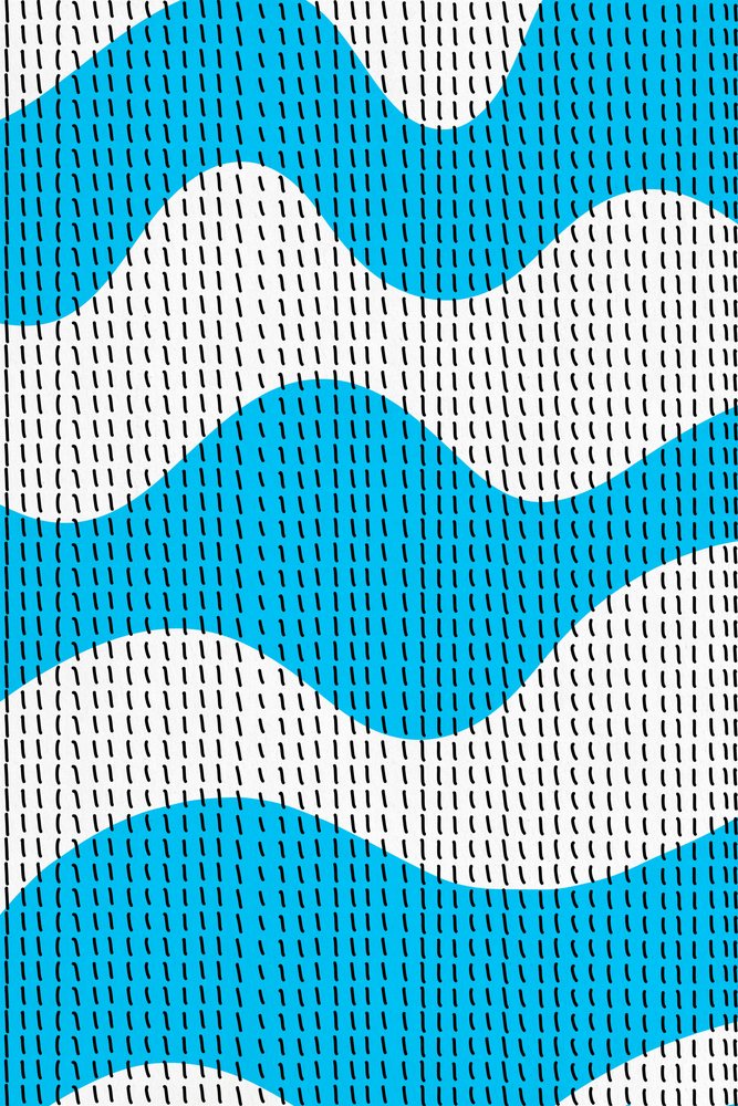 Abstract illustration of blue waves with black dashed lines on white