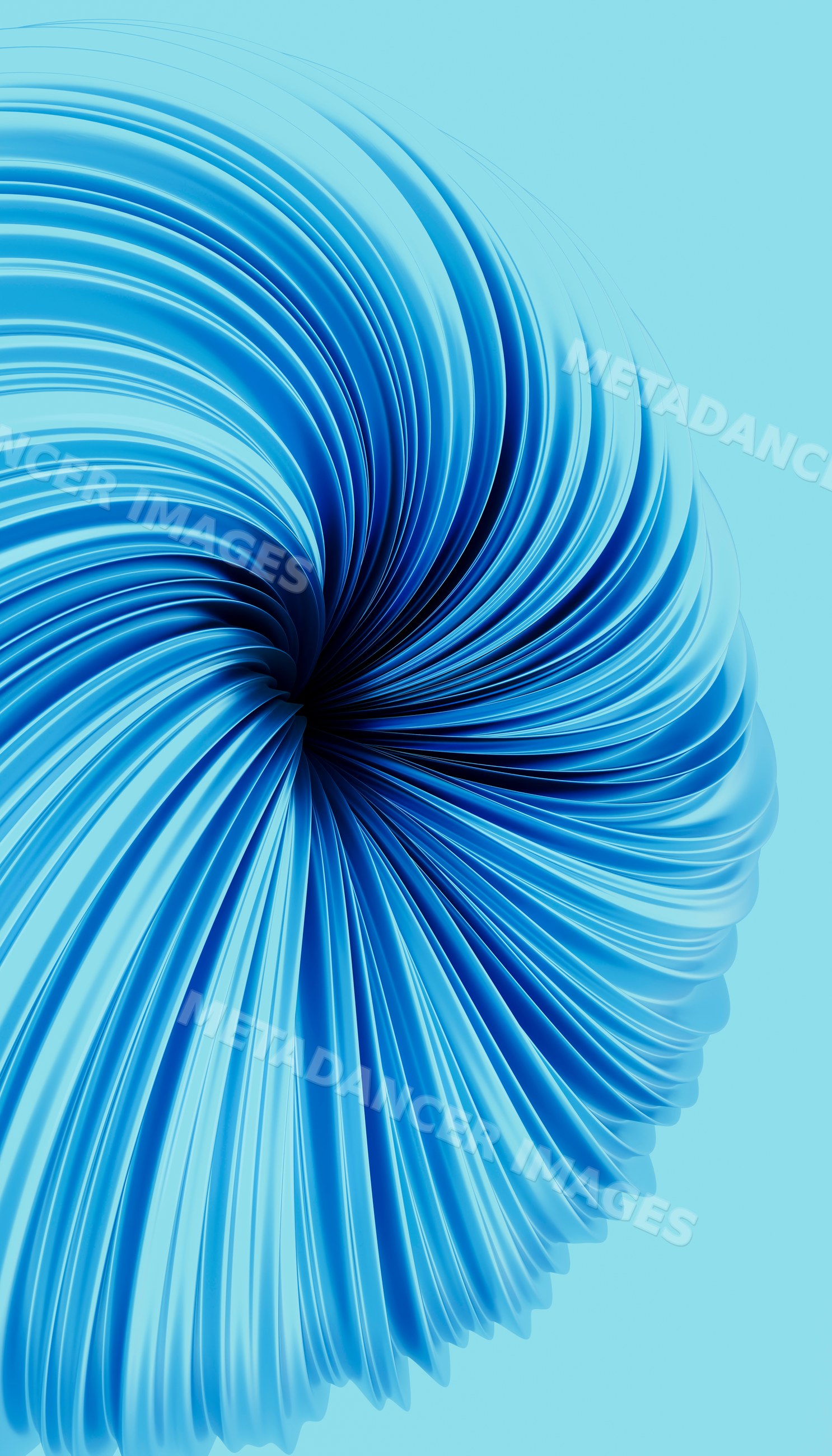 Blue abstract spiral shape with curved folds in digital art