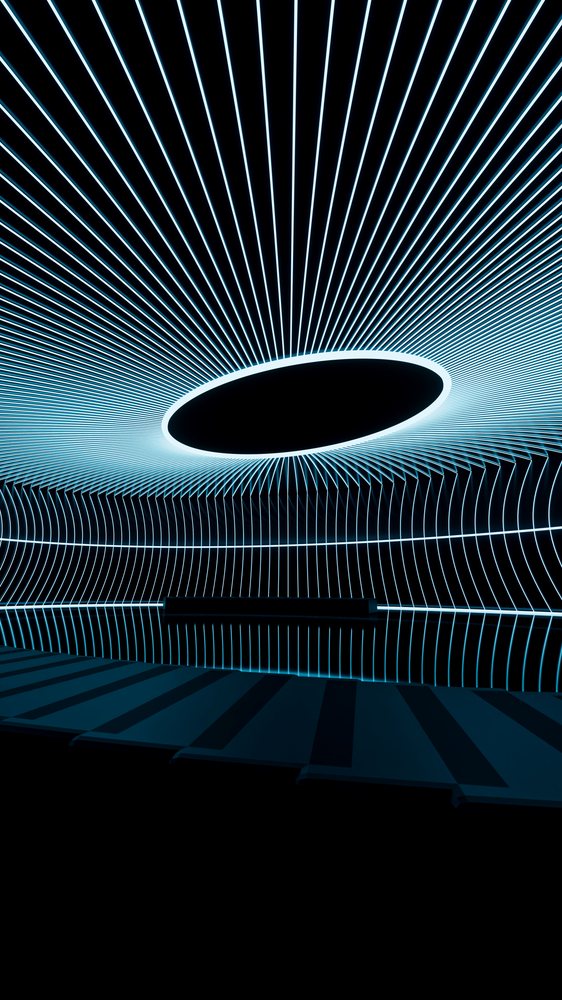 Abstract digital art with glowing radial blue lines