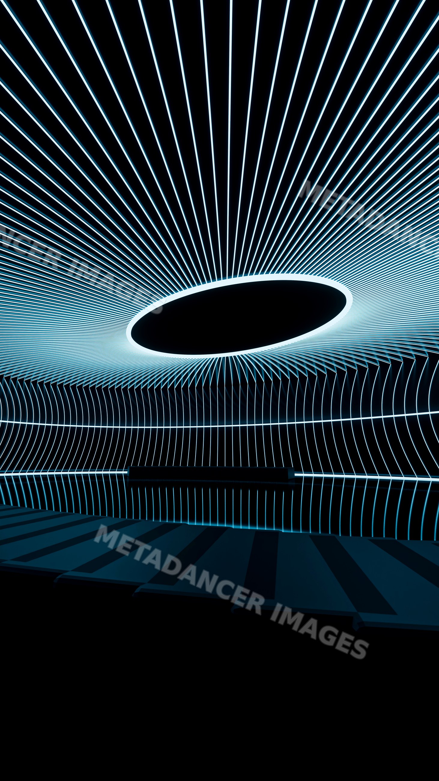 Abstract digital art with glowing radial blue lines