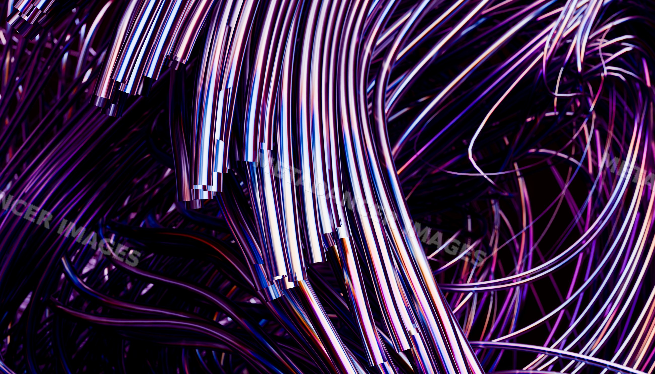 Curved shiny metal tubes creating abstract industrial pattern