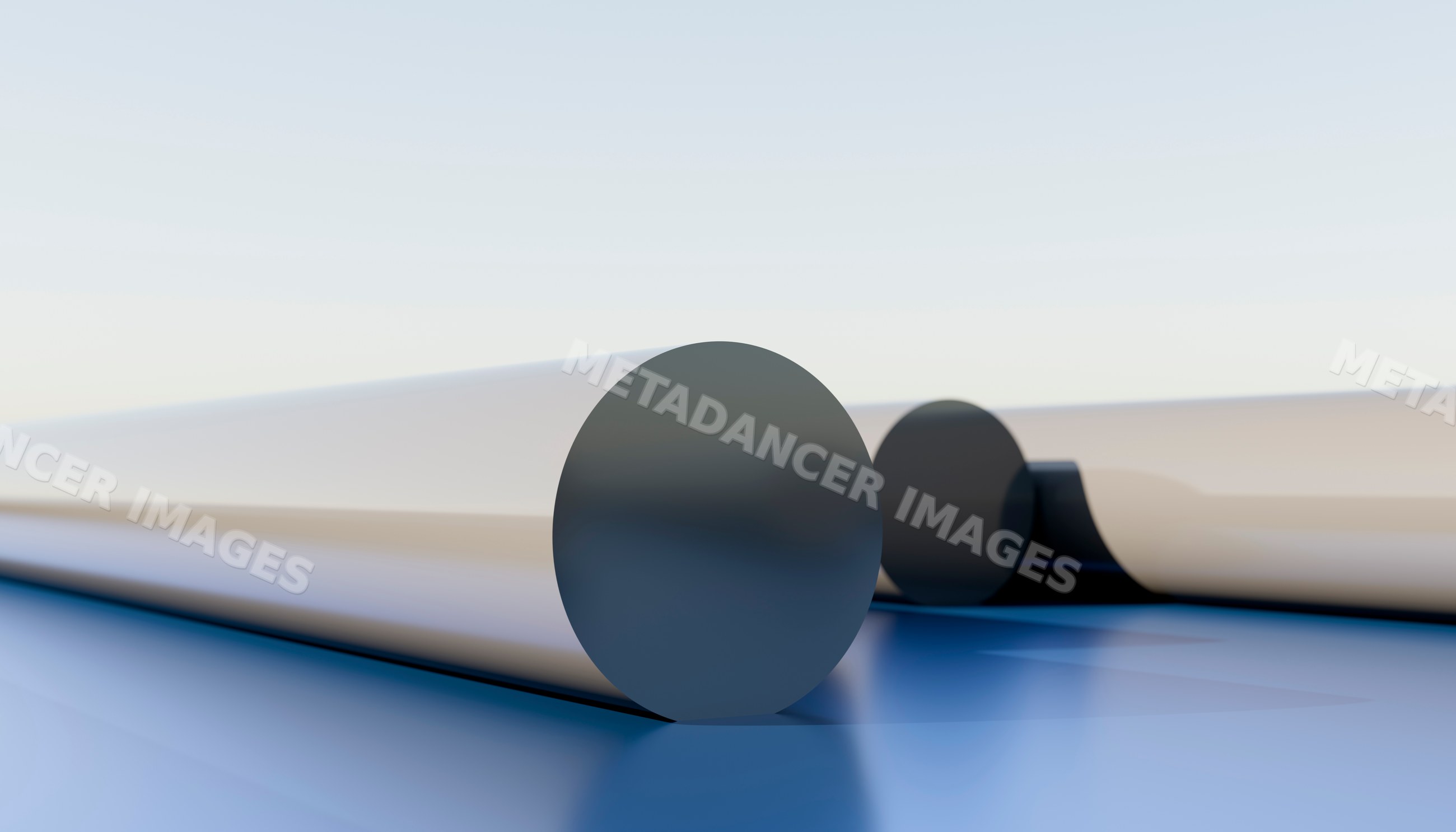 Metal rods arranged on a blue reflective industrial surface
