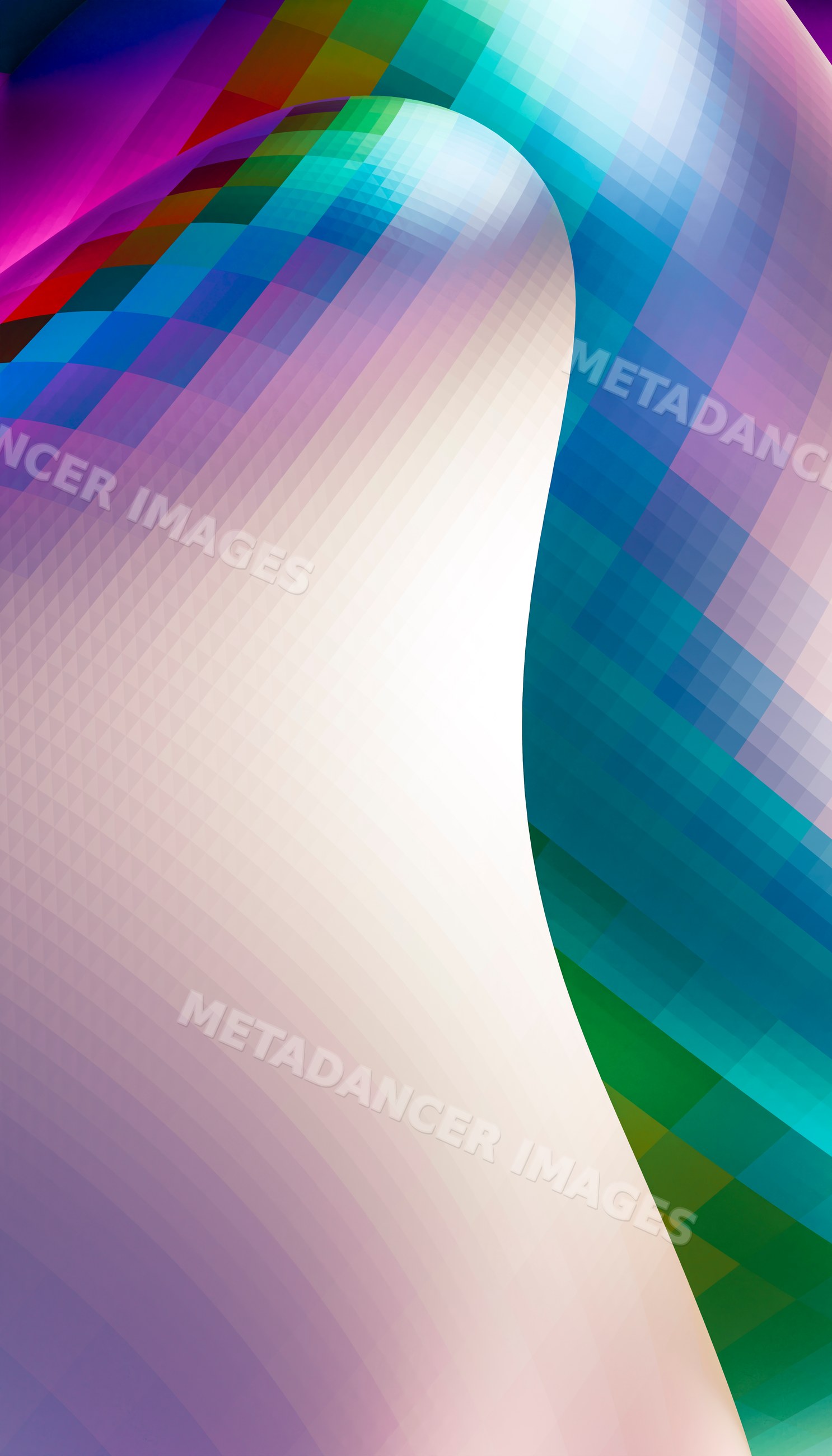 Colorful abstract digital art with curved pixelated shapes