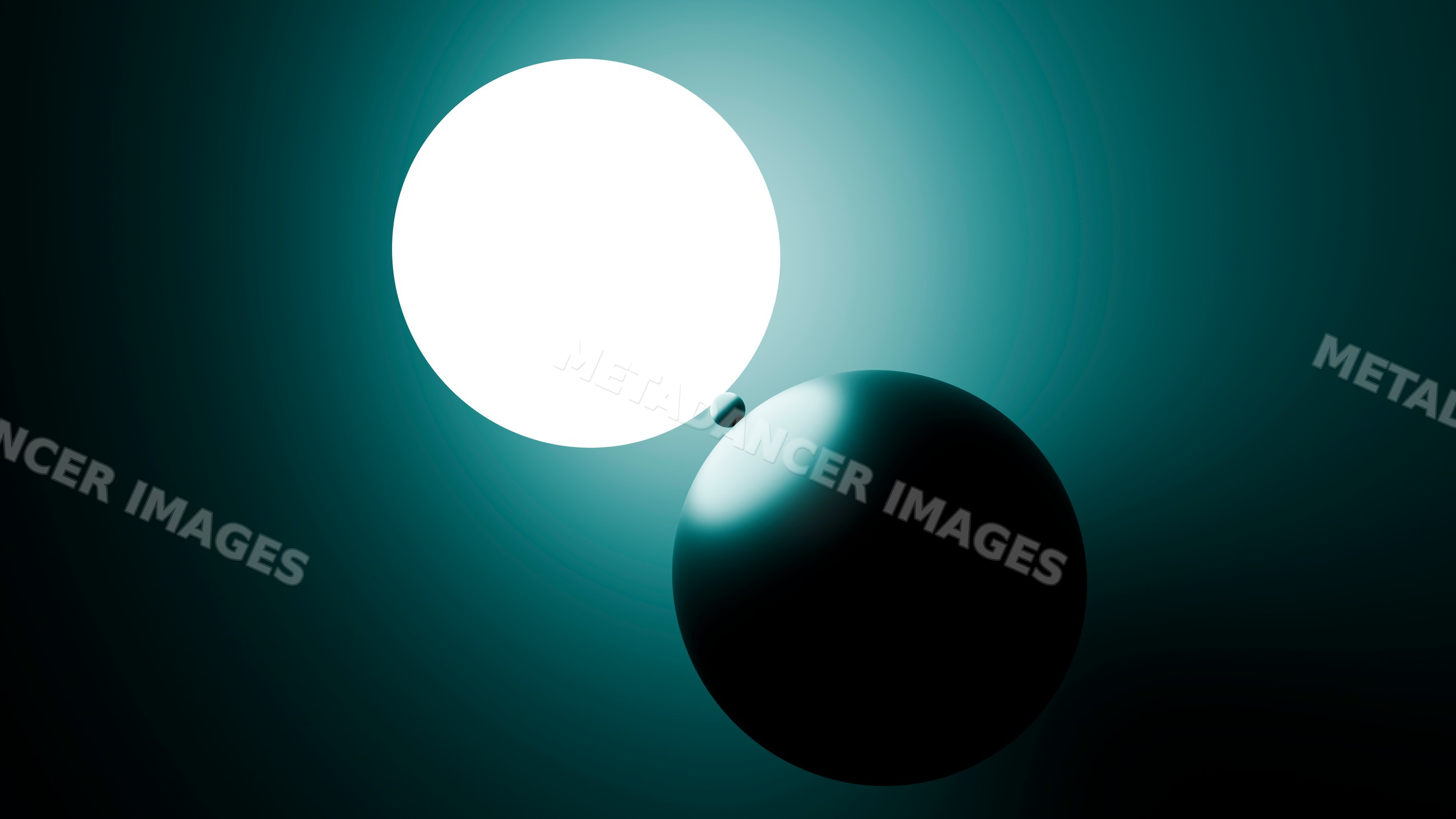 Abstract digital illustration of three spheres with glowing and shadow