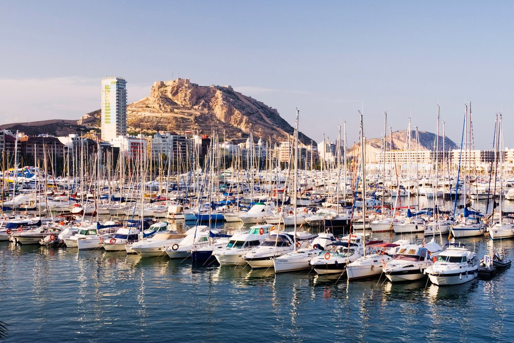 Marina filled with sailboats and yachts, Spain