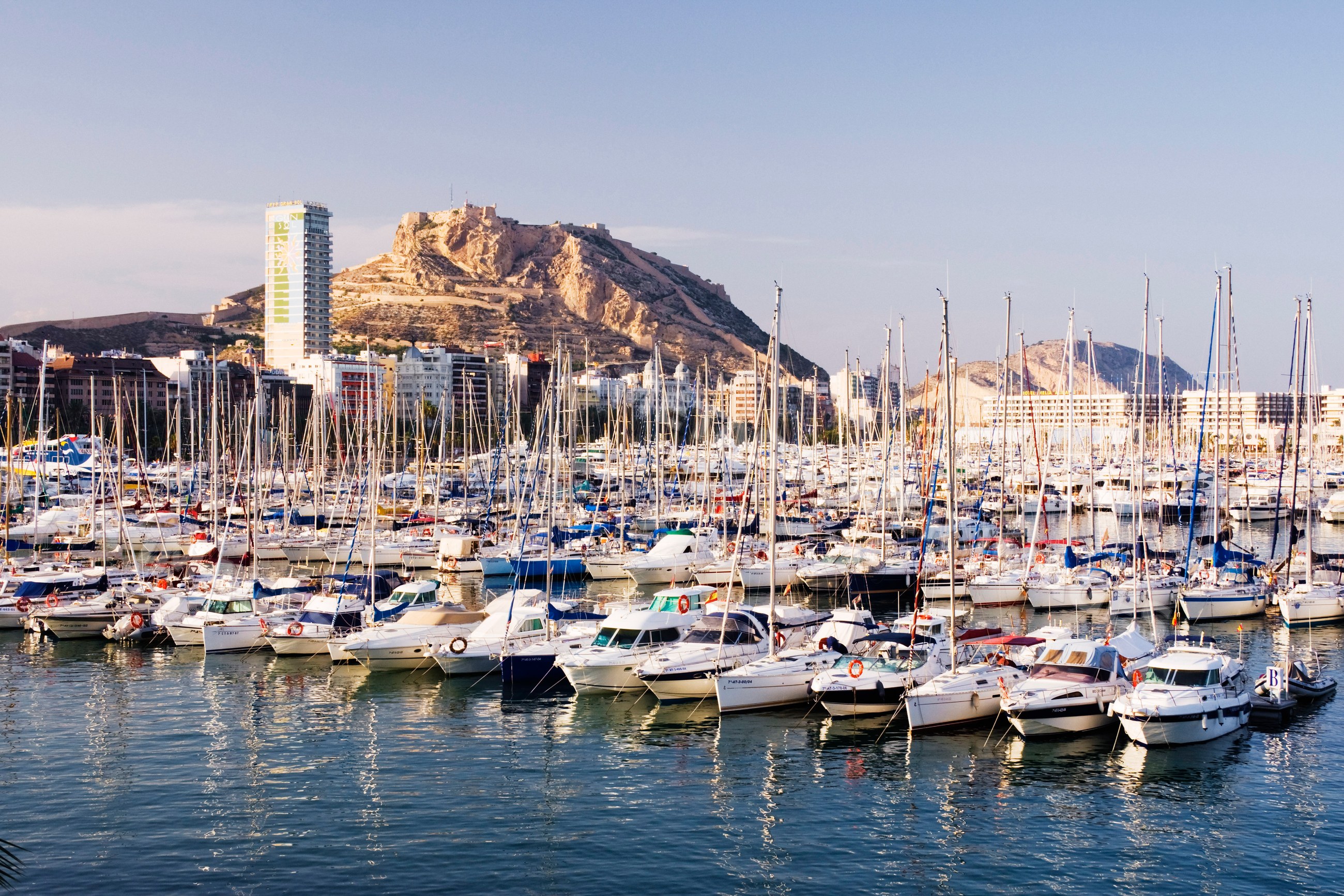 Marina filled with sailboats and yachts, Spain