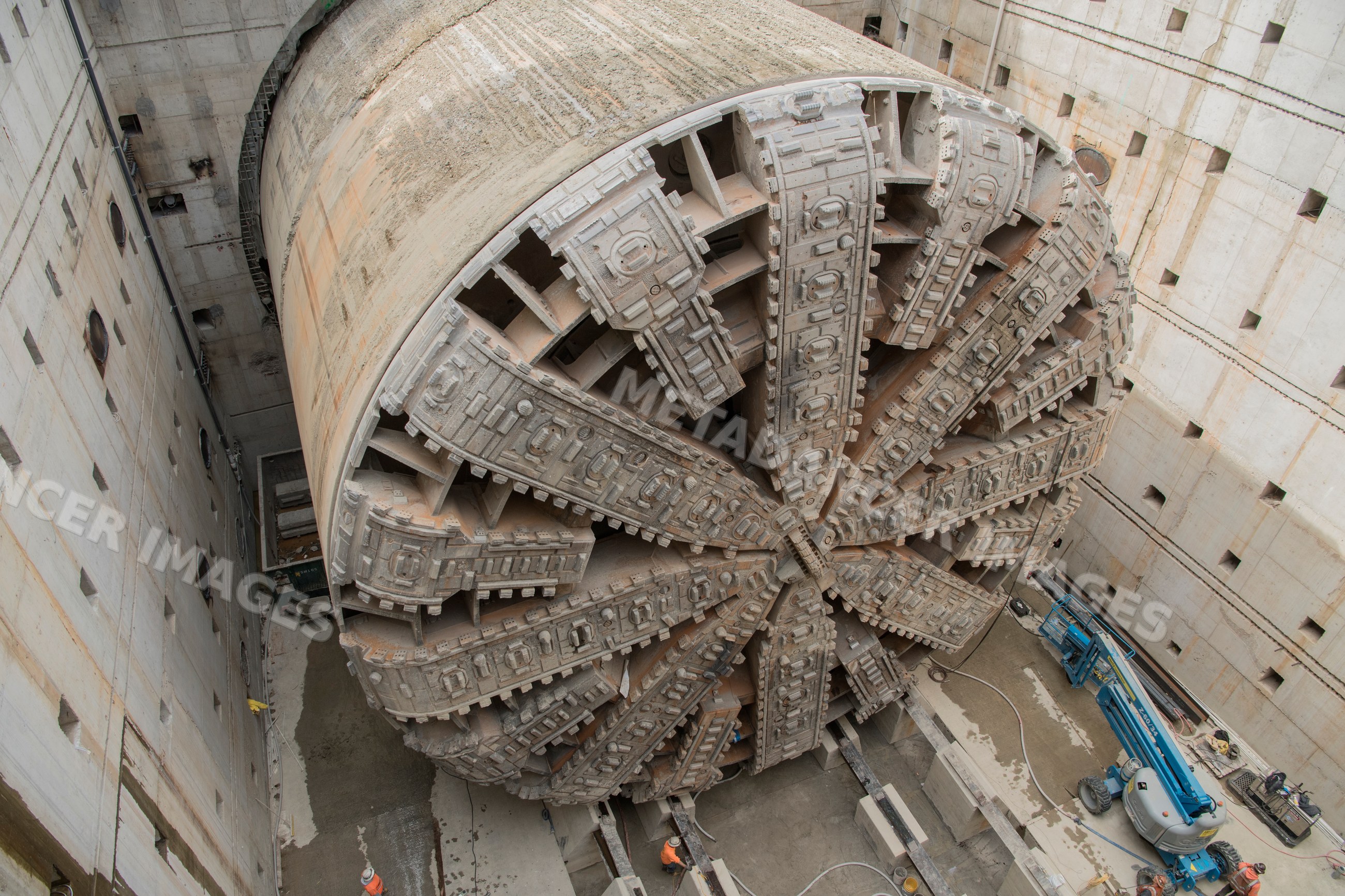 A large tunnel boring machine is set