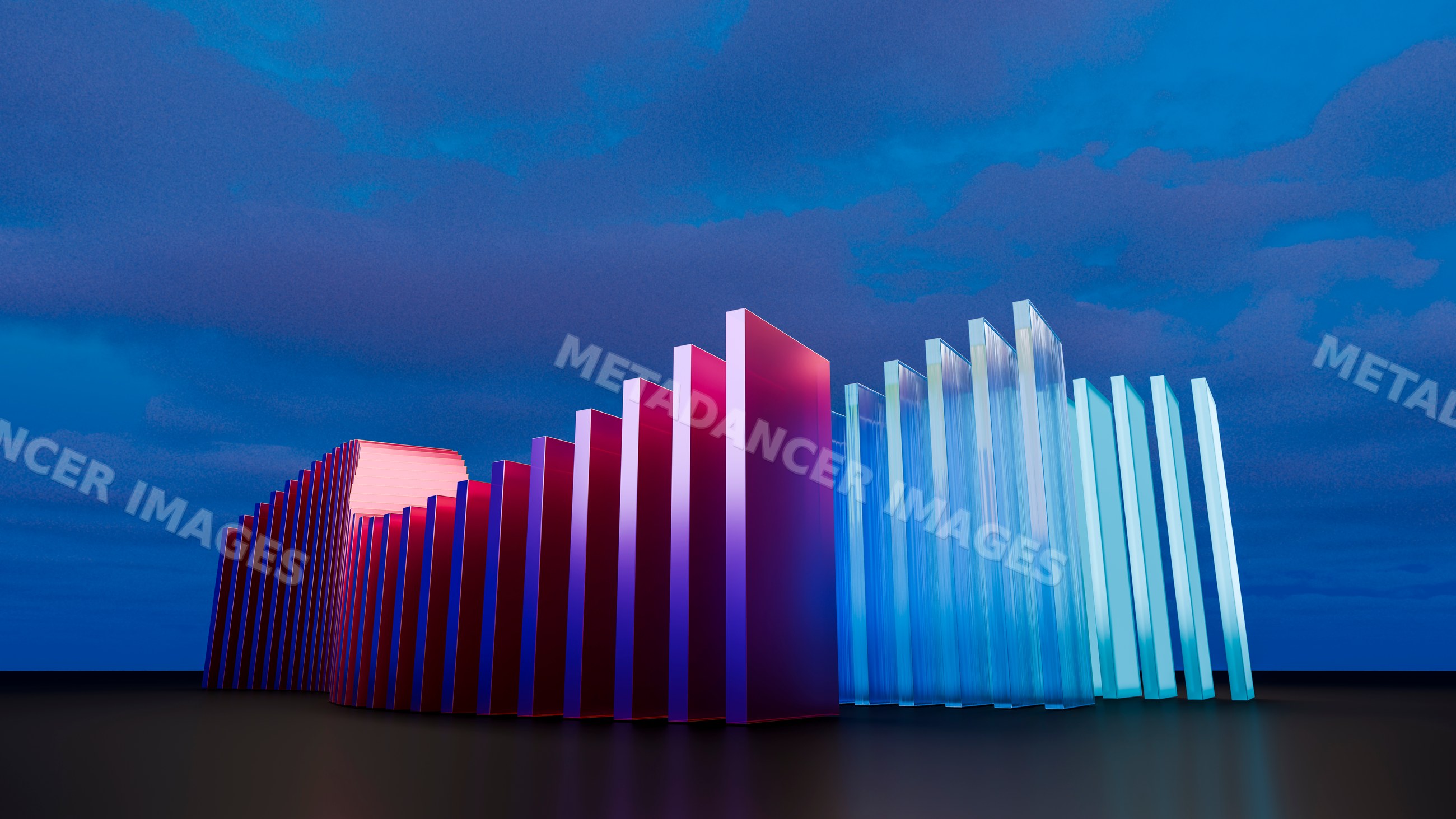 Abstract sculpture with colorful geometric panels in digital art