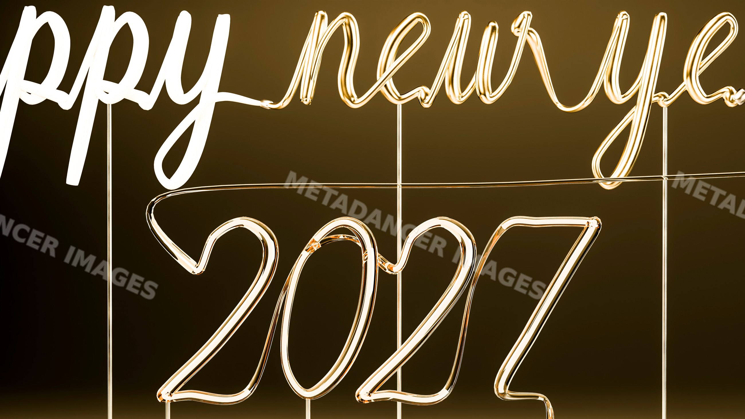 Glowing happy new year 2027 neon sign on dark background