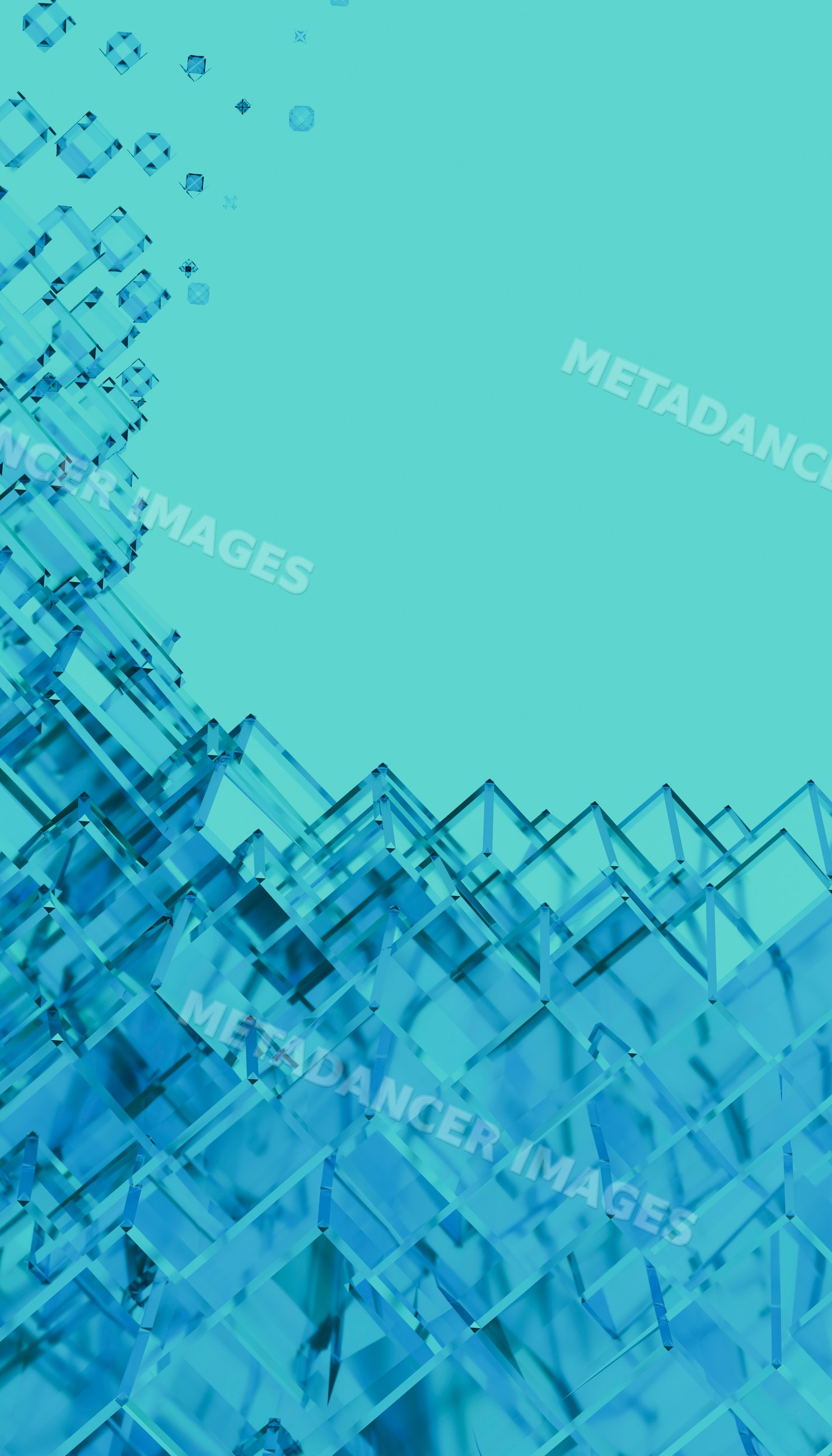 Digital abstract composition of transparent blue cubes
