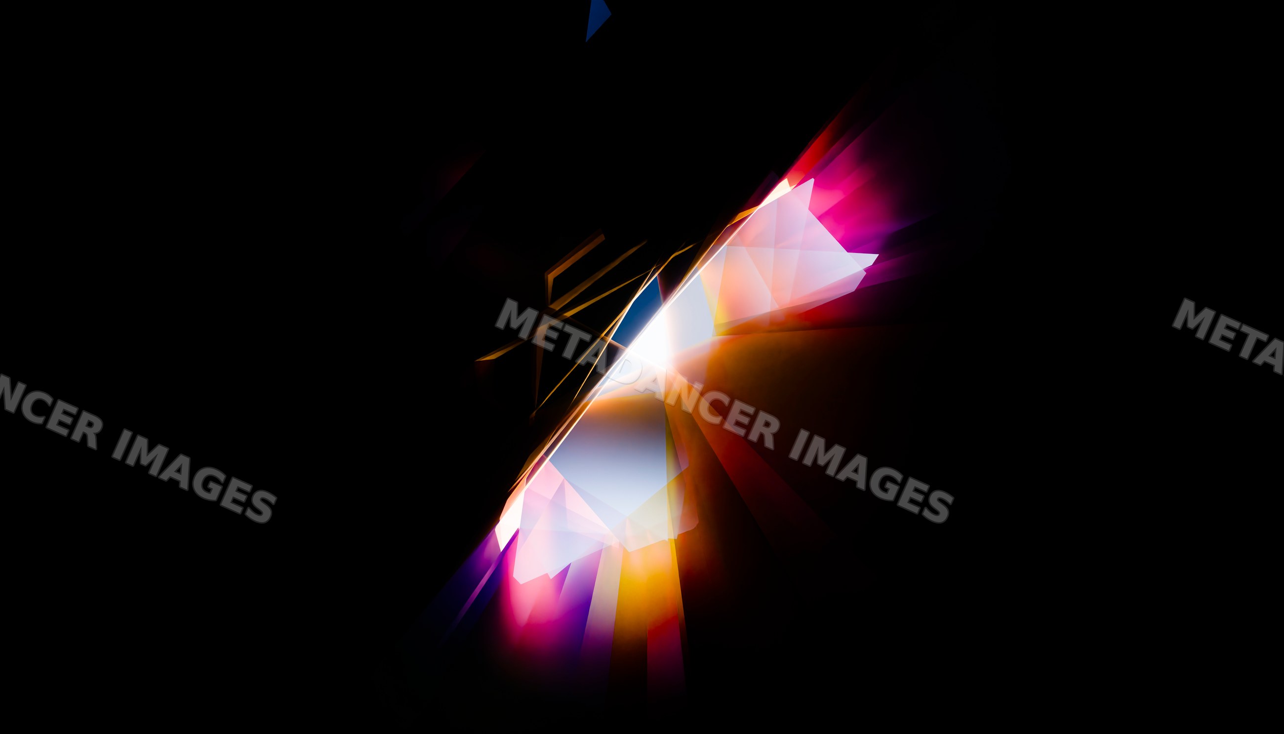 Digital abstract image of colorful geometric light shapes on dark