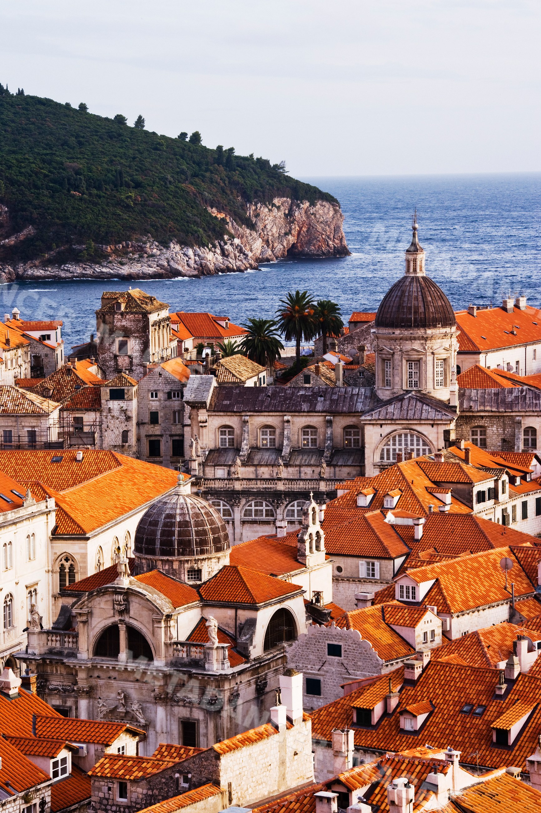Old city of dubrovnik with red tile roofs by the sea