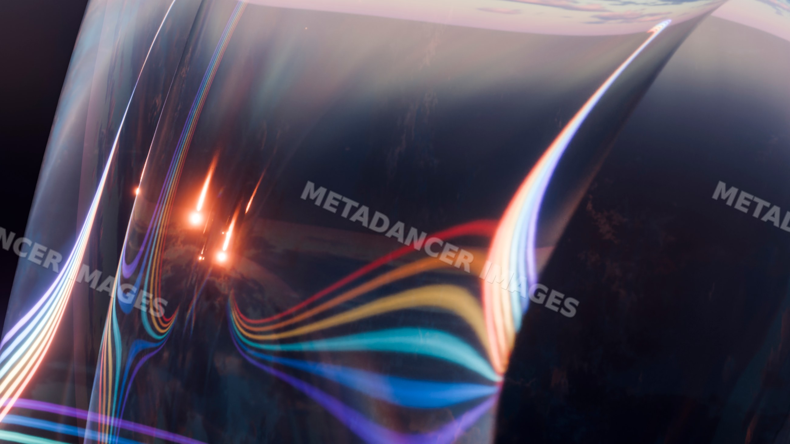 Abstract iridescent light trails on smooth wave surface illustration