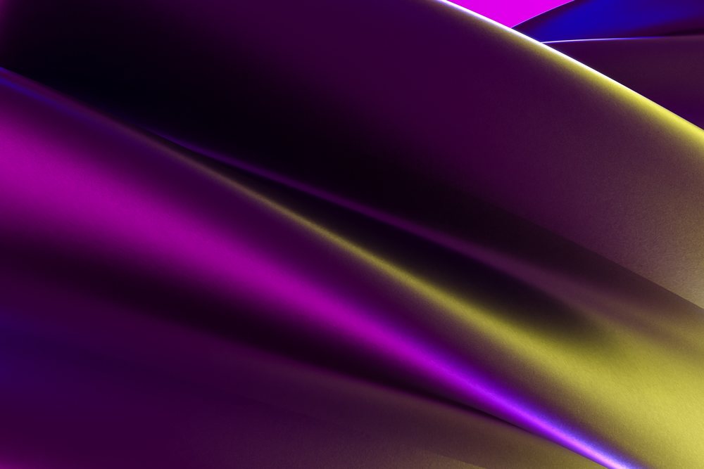 Abstract digital artwork with smooth flowing purple and yellow silky