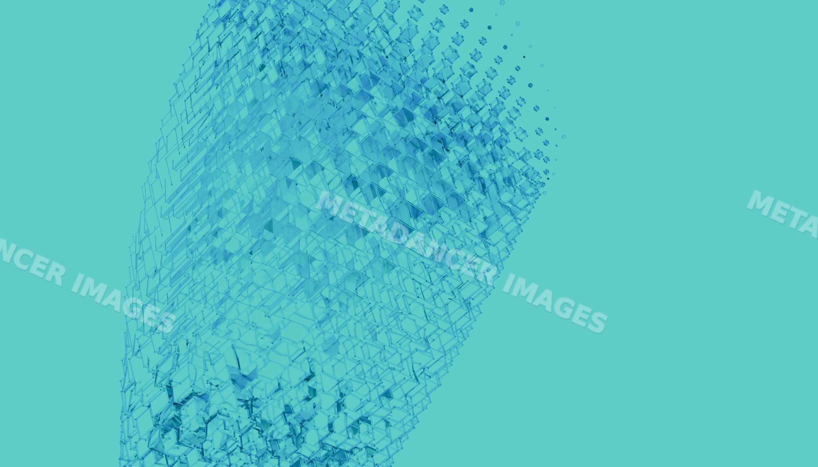 Translucent 3d abstract structure made of transparent cubes on blue