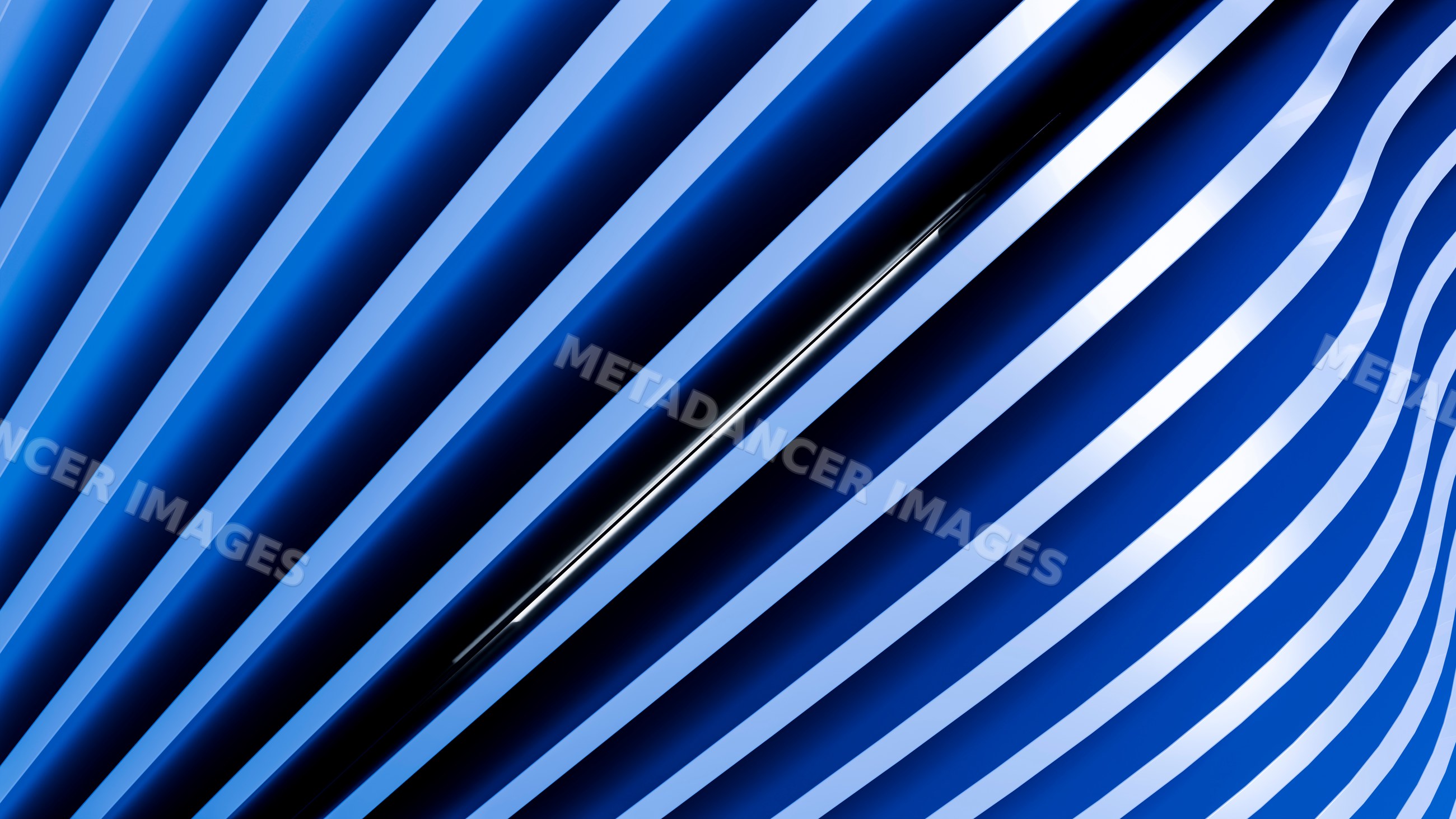 Abstract digital illustration of flowing blue and black striped waves