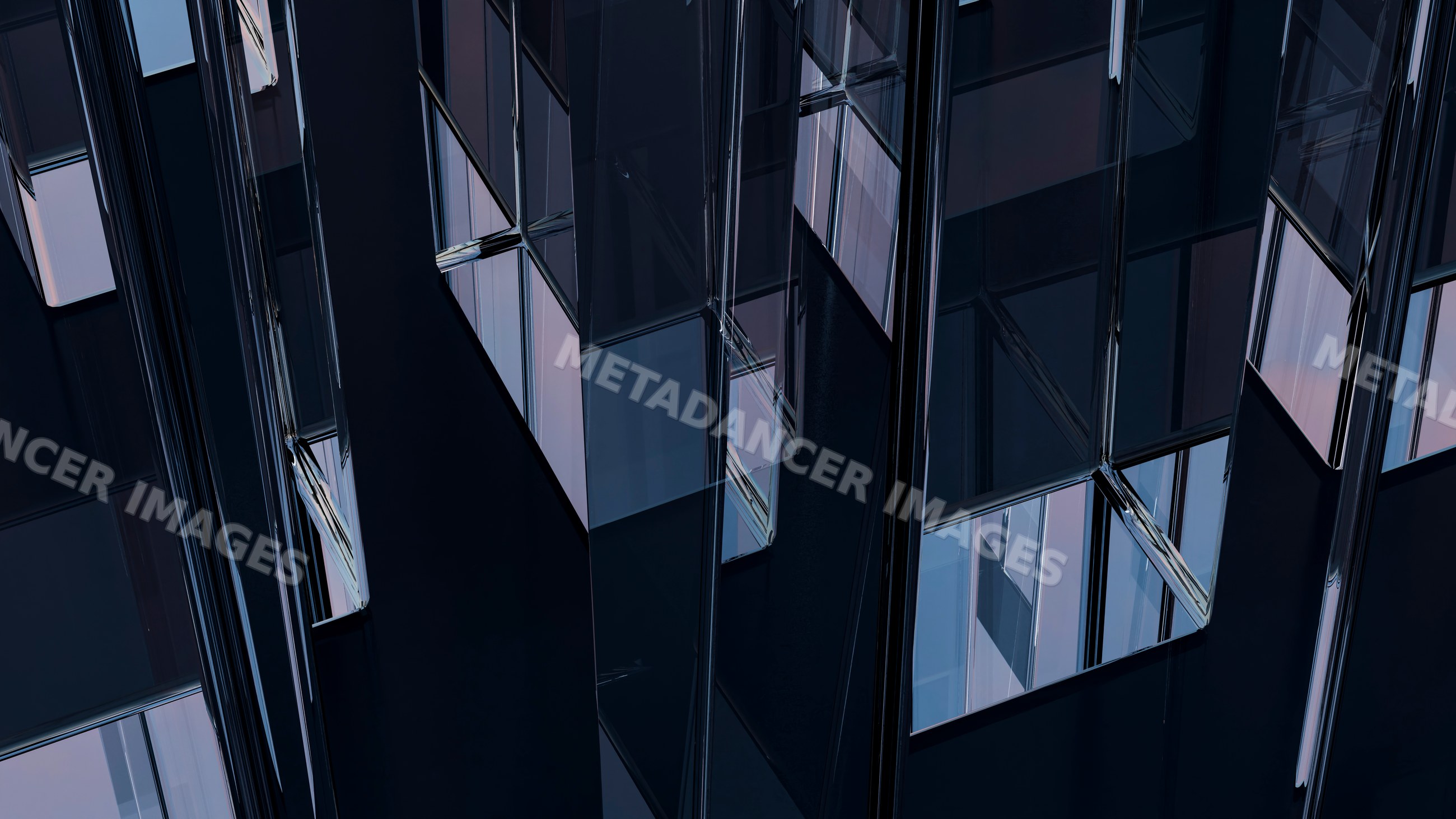 Reflections on glass windows of modern building exterior