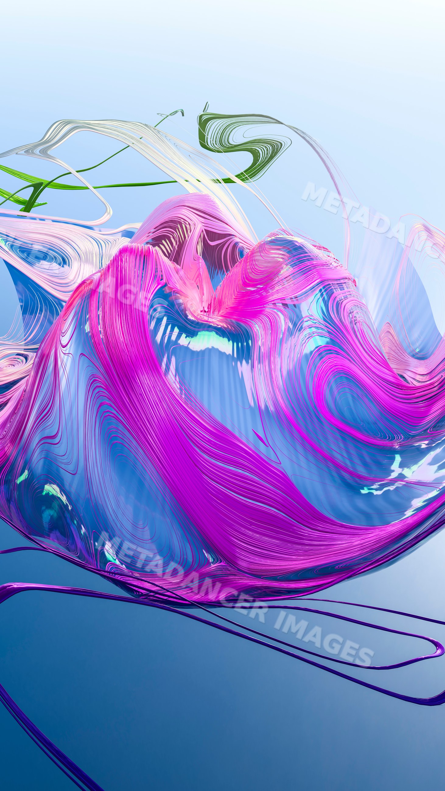 Colorful abstract digital illustration with fluid pink