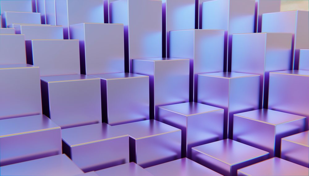 Digital 3d rendering of purple metallic cubes arranged