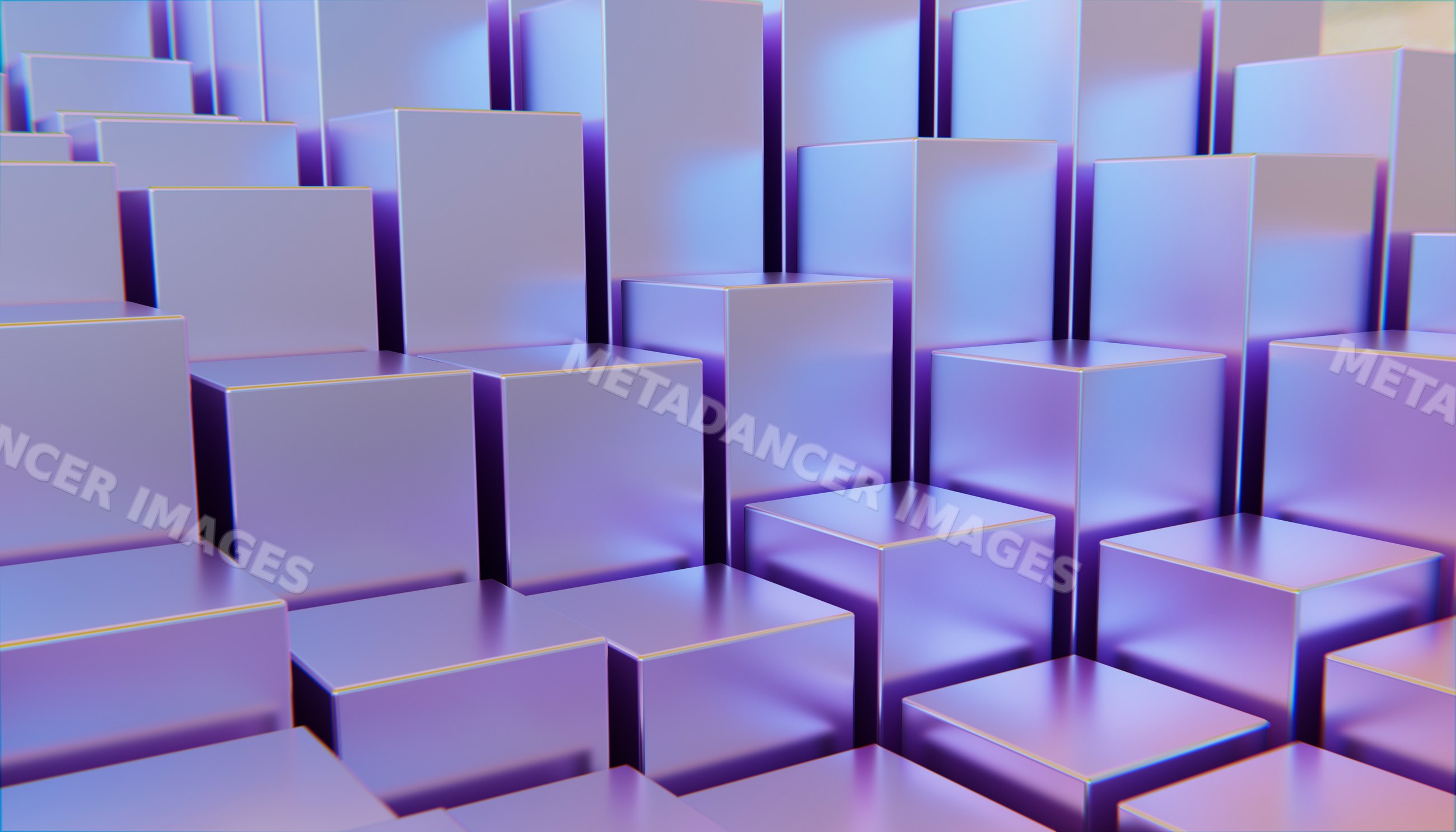 Digital 3d rendering of purple metallic cubes arranged