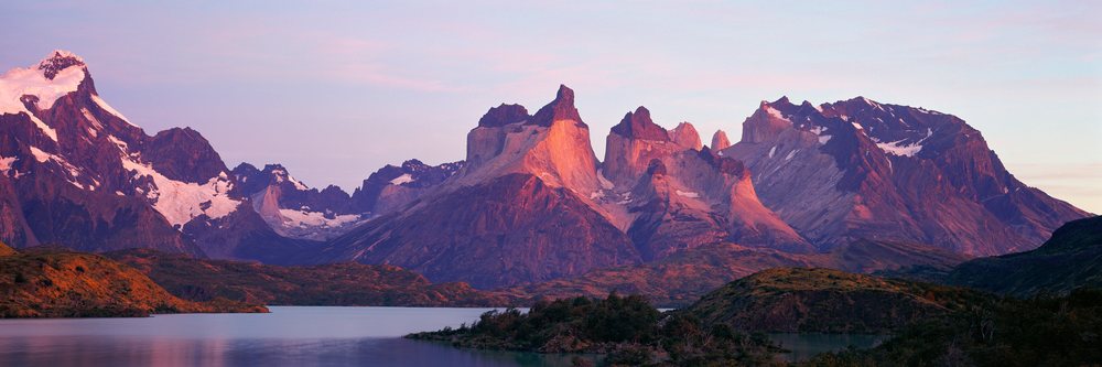 Los cuernos mountain range at sunset, chile