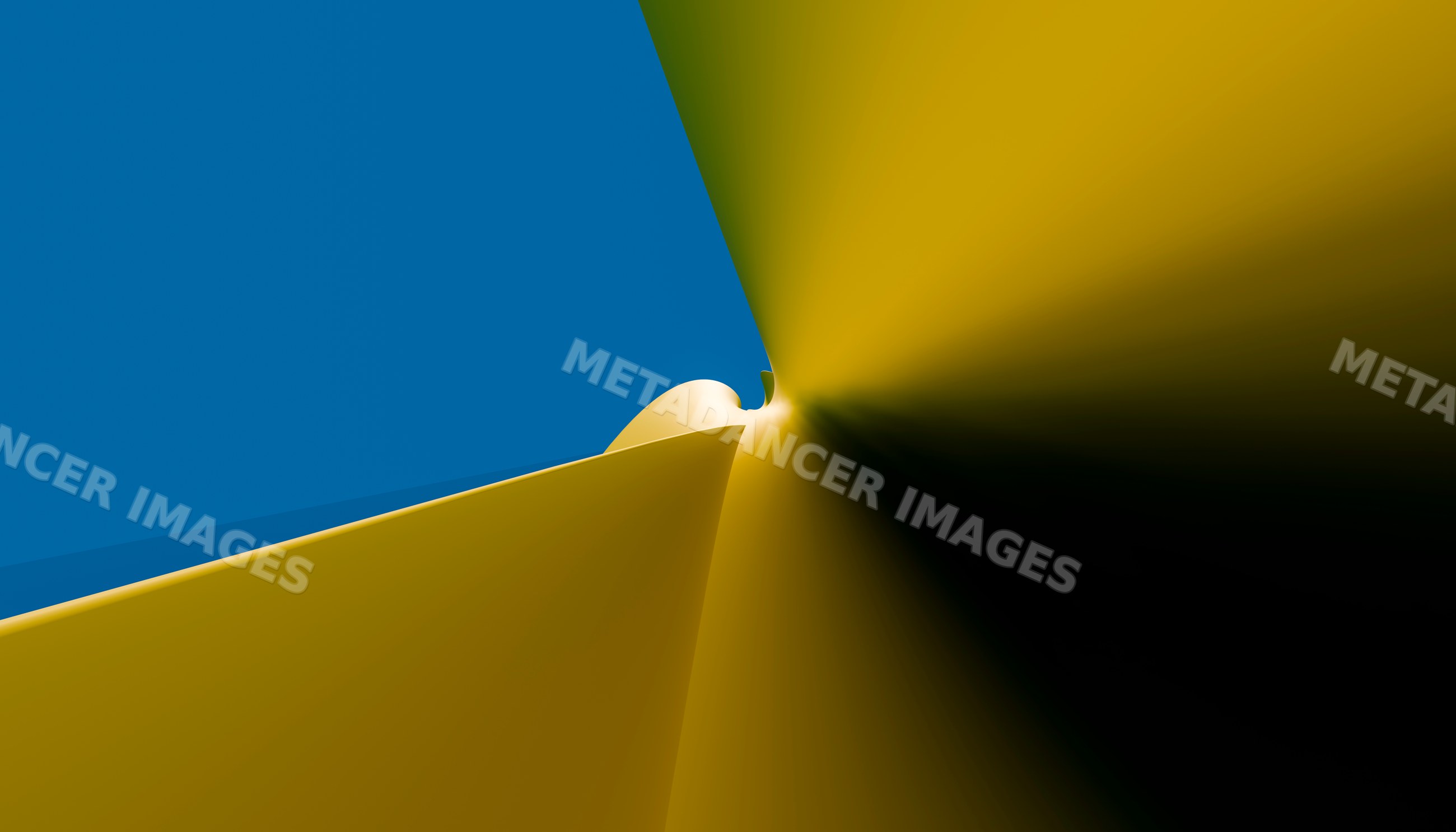 Abstract digital 3d rendering of smooth yellow curved shape on blue