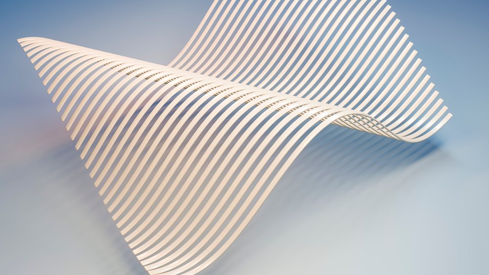 Abstract white curved line sculpture in 3d digital illustration